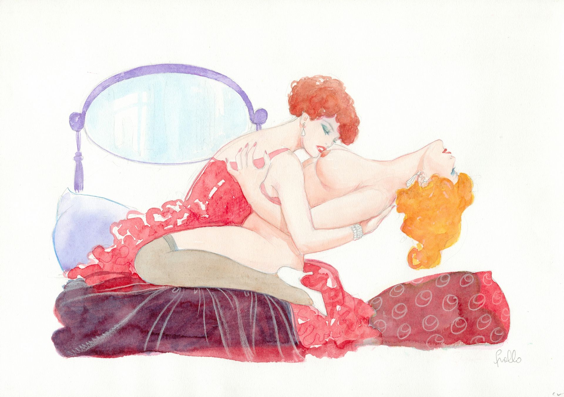Frollo, Leone (1931-2018). 石墨和水彩用于这幅来自莫娜街世界的原创色情插图。弗罗洛现在被公认为是无可争议的情色漫画大师之一。莫娜街是他&hellip;