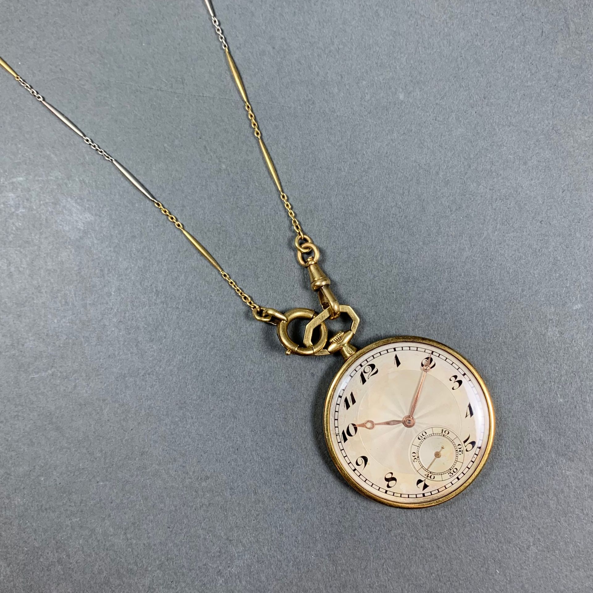 Null Reloj de bolsillo en oro amarillo 750, c. 1930, de cuerda manual, esfera cr&hellip;