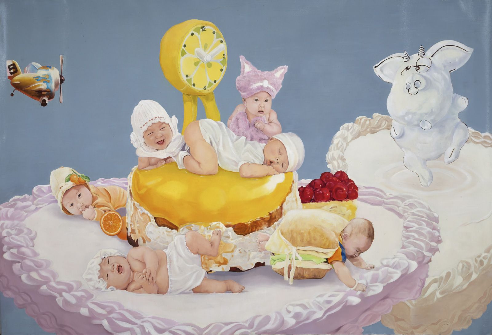 YANG JING (1986) 
Baby's 

Oil on canvas (not mounted on stretcher)

152 x 224 c&hellip;