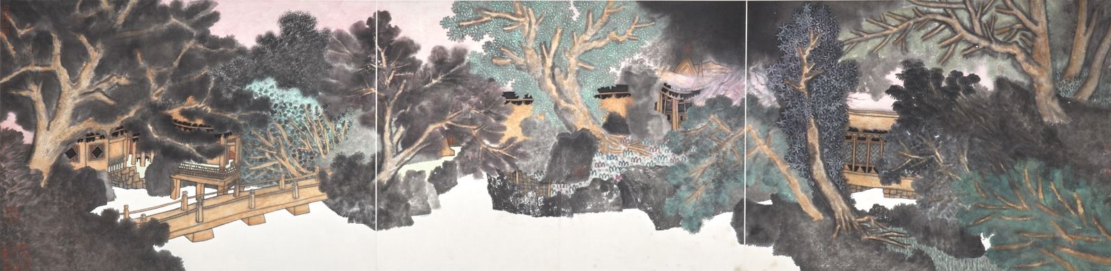 GUO Huawei (1983) 
百年古树园，2012年

宣纸上的水墨和丙烯，左下方盖有艺术家的印章

54 x 217厘米





郭华伟(1983年&hellip;