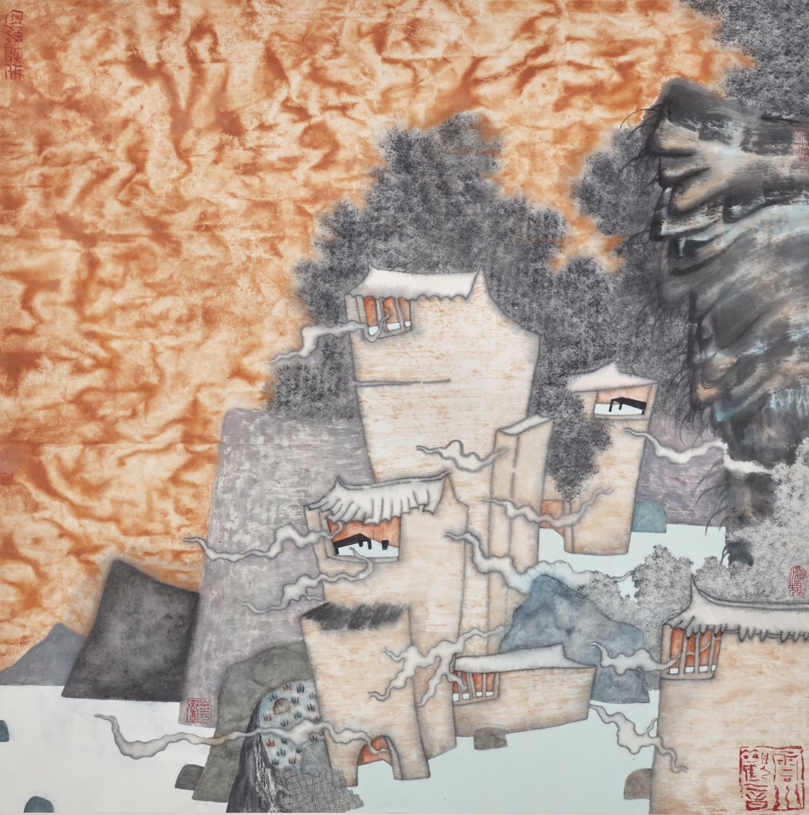 GUO Huawei (1983) 永恒的家园》，2010年
宣纸上的水墨和丙烯，右下角有艺术家的印章
68 x 68 cm