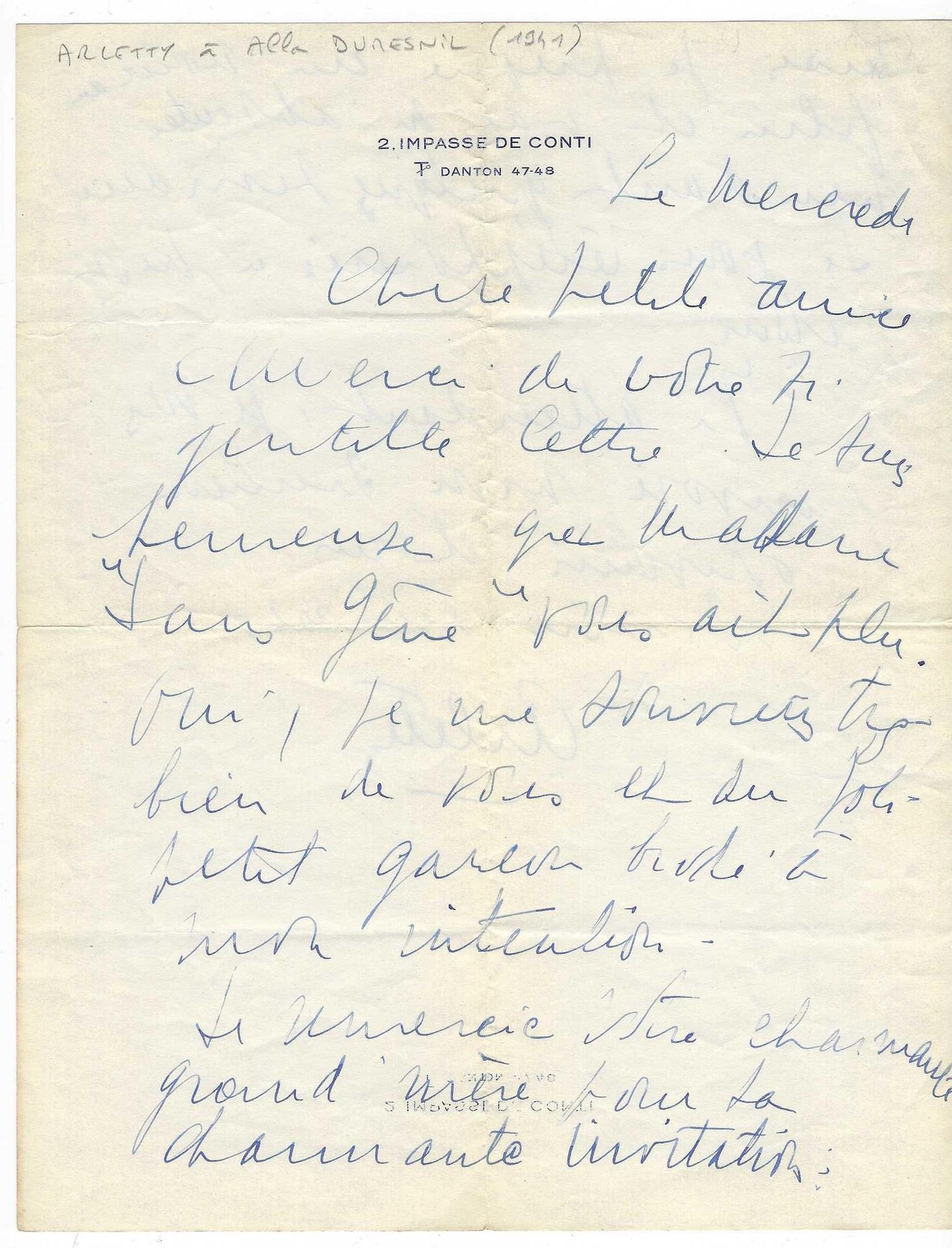 ARLETTY, Léonie Bathiat dit (1898-1992), actrice française. L.A.S., à Alla Dumes&hellip;