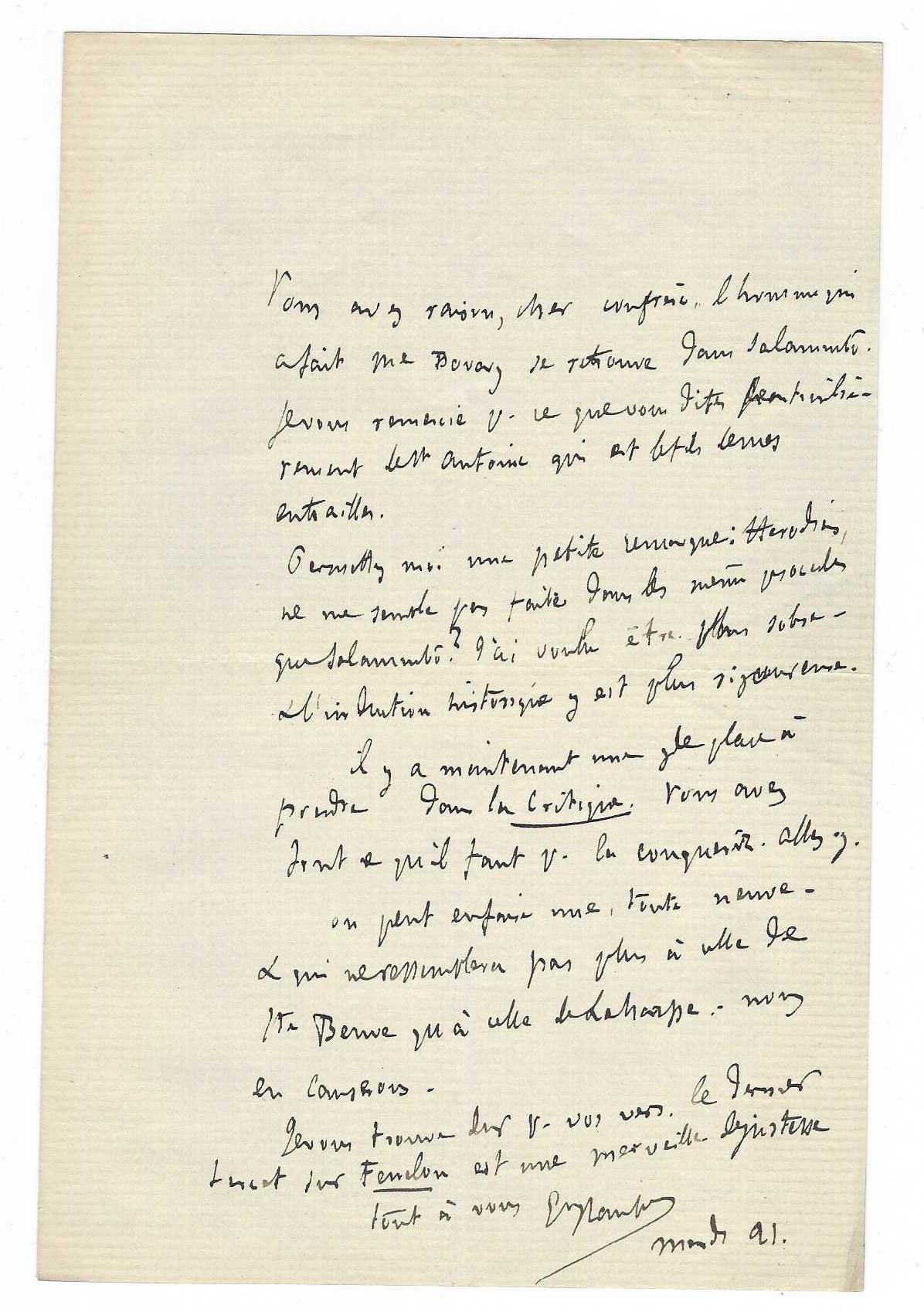 FLAUBERT, Gustave (1821-1882), écrivain français. L.A.S., [to Jules Lemaître]. T&hellip;