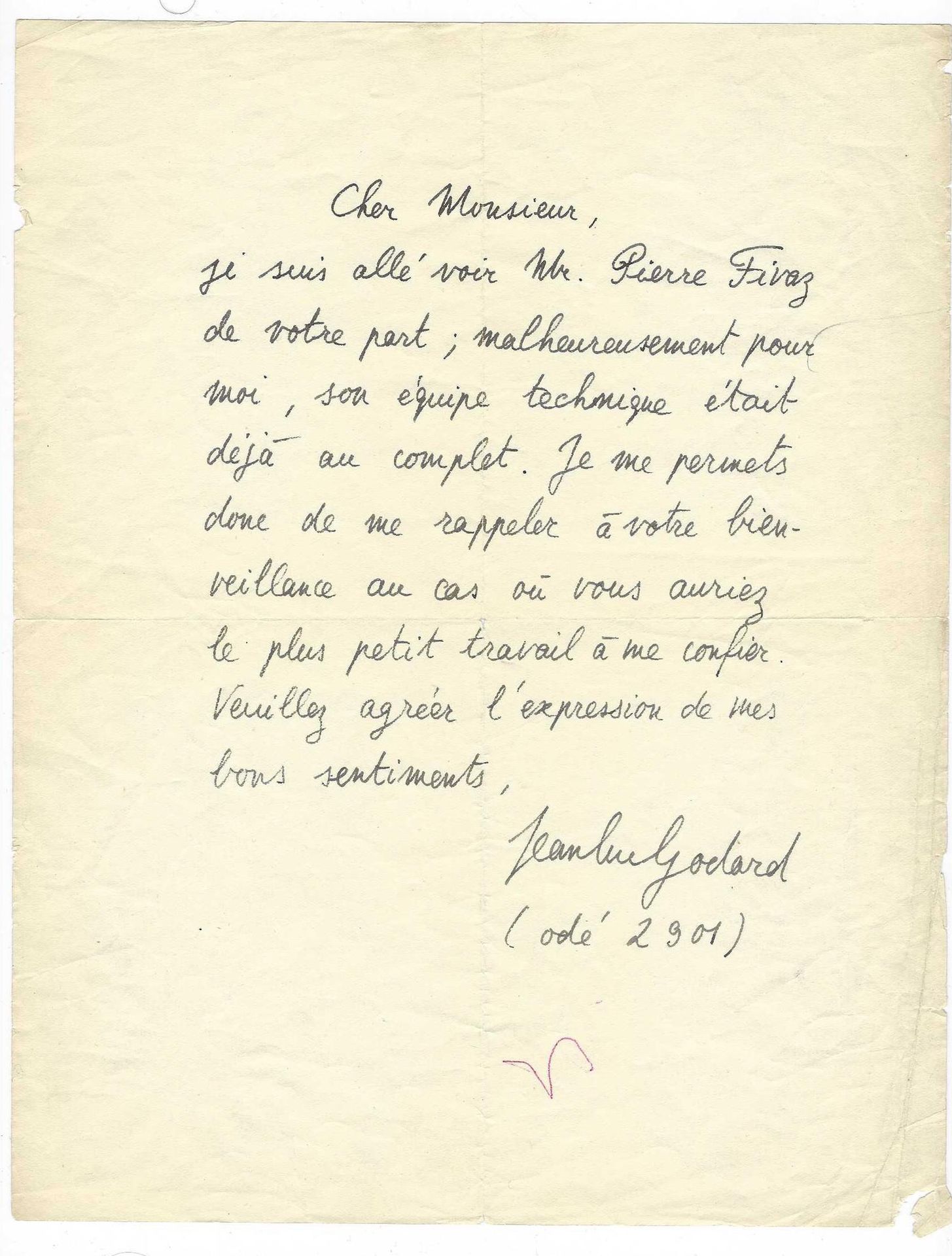 GODARD, Jean-Luc (1930), cinéaste franco-suisse. L.A.S.，给一个"亲爱的先生"。L.A.S.[50年代初至&hellip;