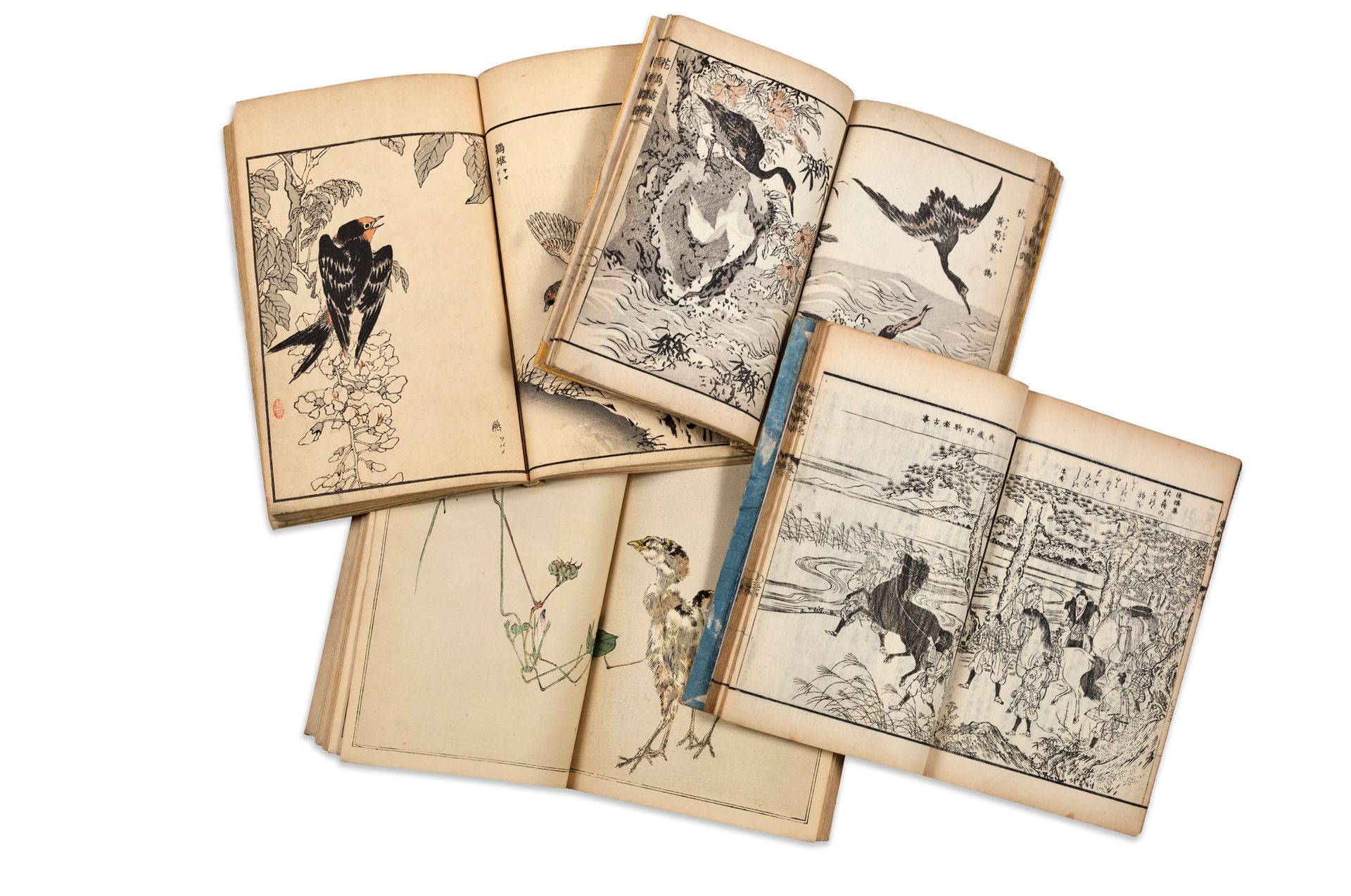 JAPON - Epoque MEIJI (1868 - 1912) Vier Alben über Vögel und Blumen und Ereignis&hellip;