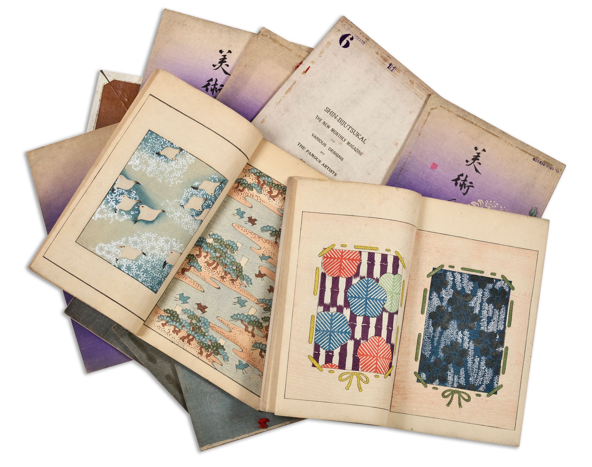 JAPON - Epoque MEIJI (1868 - 1912) Shin bijutsukai，当今著名艺术家的各种设计月刊，十卷，第51、53、54、5&hellip;