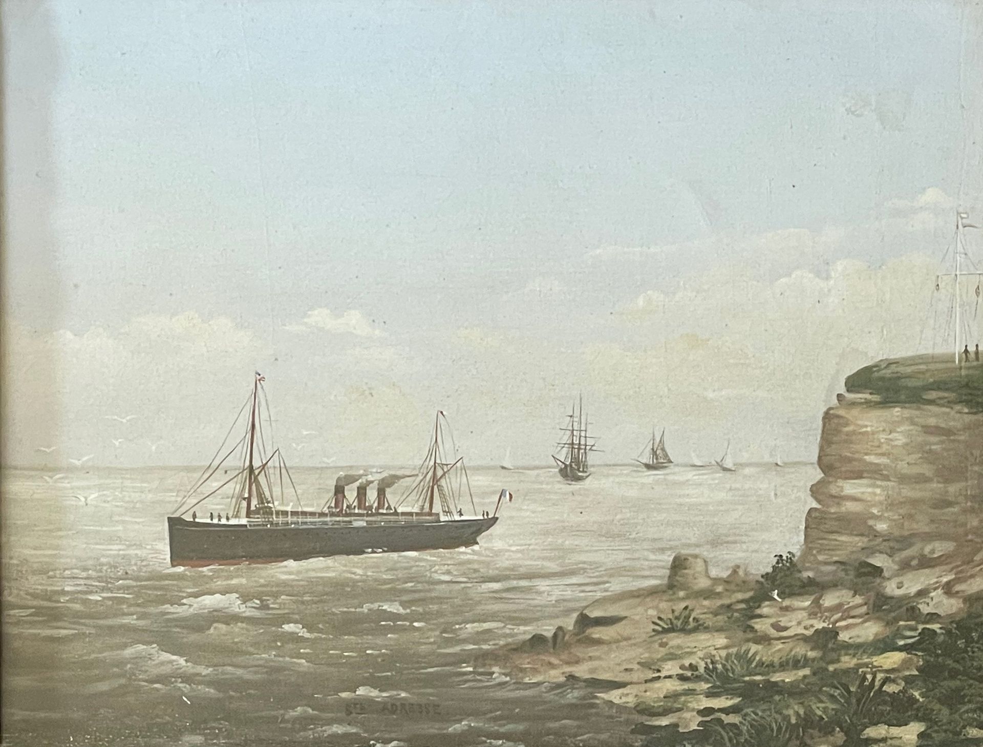 Ecole NAÏVE, début du XIXe siècle 
Sainte Adresse附近的混合船
布面油画，左下角有签名的痕迹
29 x 37 c&hellip;