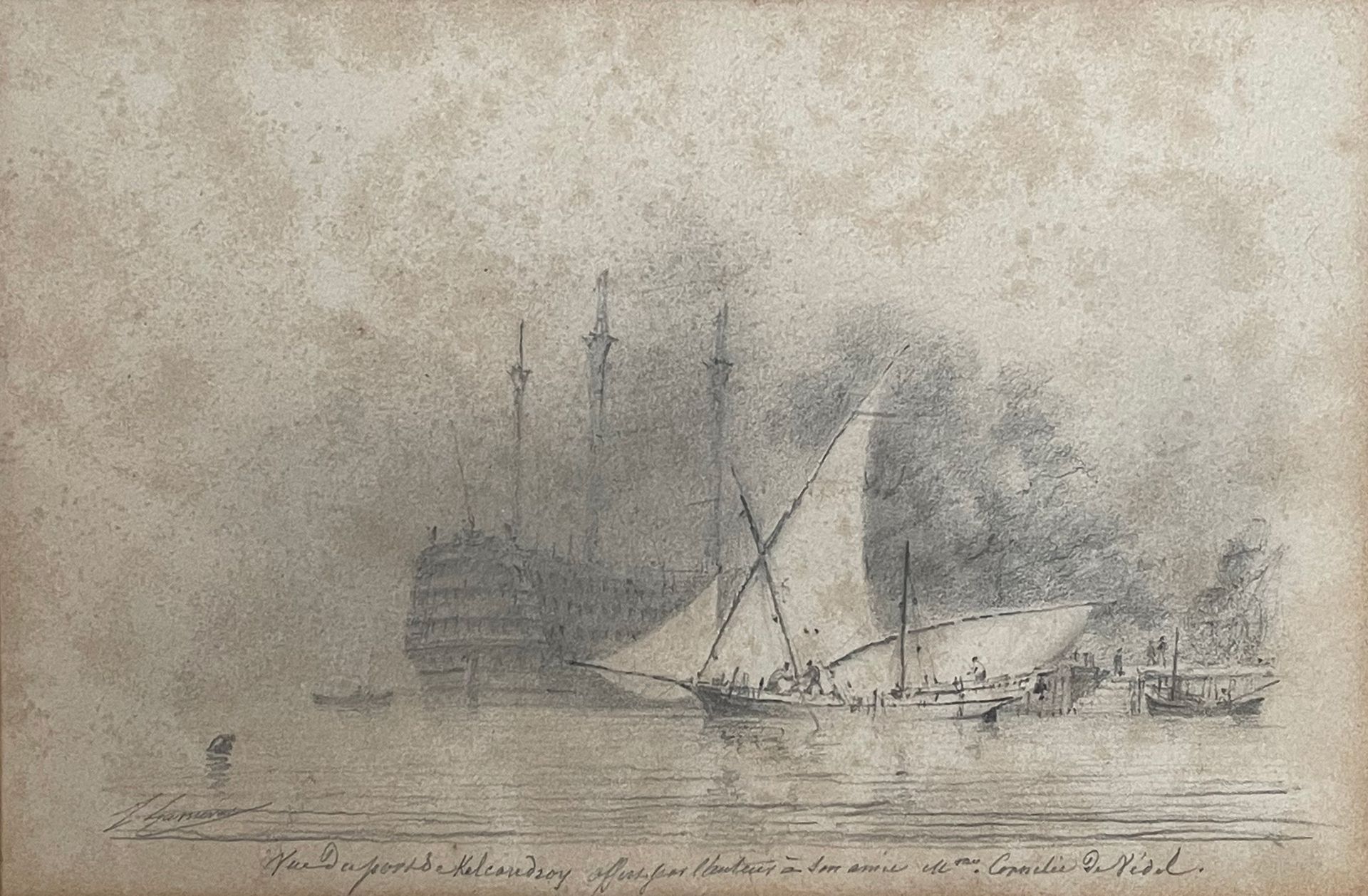 Louis Ambroise GARNERAY (1783-1857) 
Gallion帆船
图画左下角有说明和签名
12 x 20 cm (视图)