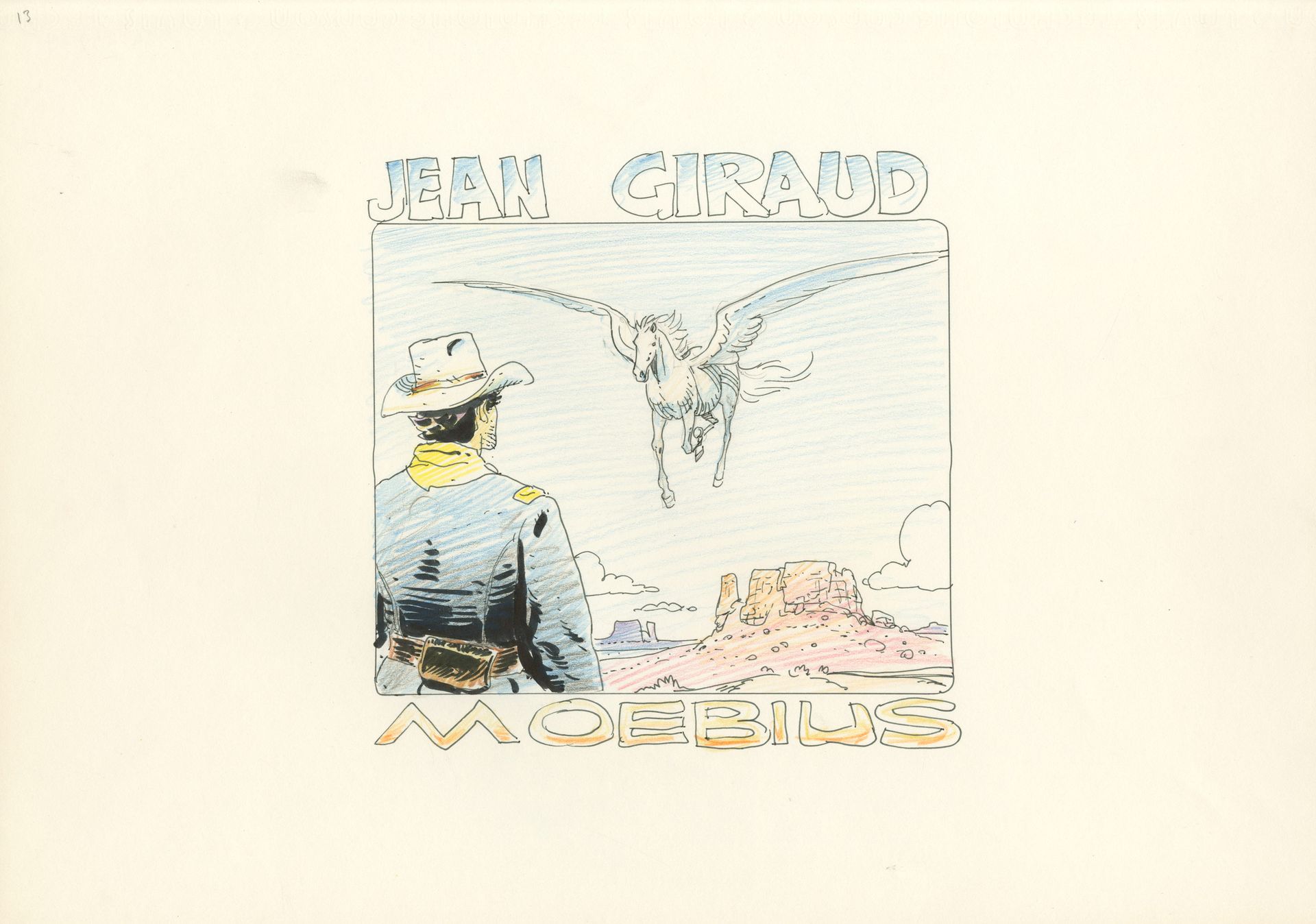 Jean GIRAUD/MOEBIUS (1938-2012) 未发表的画作的纸上混合媒体。
，顶部和底部签名，18,5x18厘米。