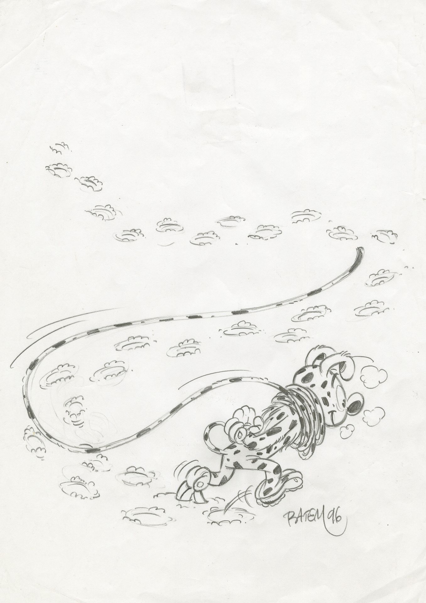 BATEM (né en 1960) marsupilami
纸上石墨。
，有签名和日期96，19x19厘米。