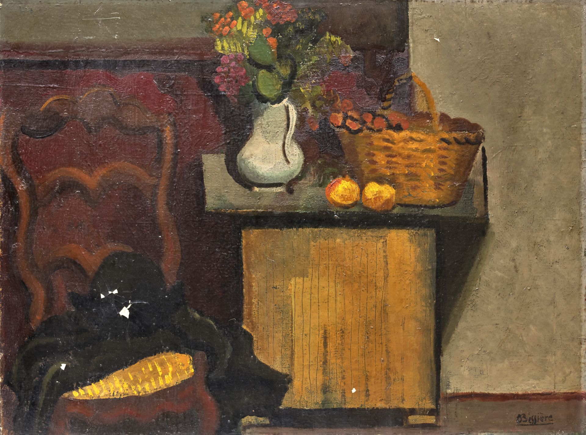Roger BISSIÈRE (1886-1964) 
Pichet et fruits
Huile sur toile, signée en bas à dr&hellip;