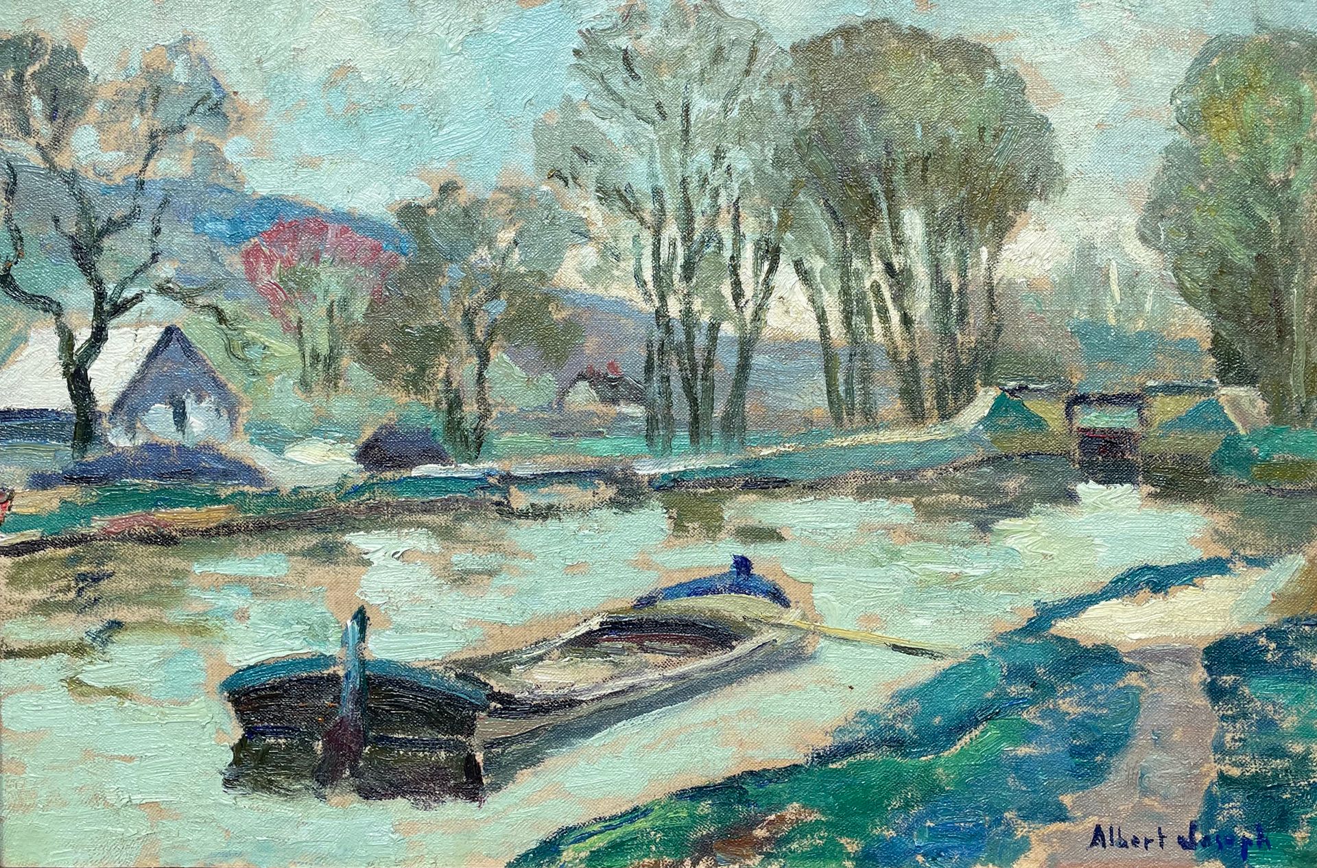 Albert JOSEPH (1868-1952) 
Bord de rivière animée
Deux huiles sur toile, signées&hellip;