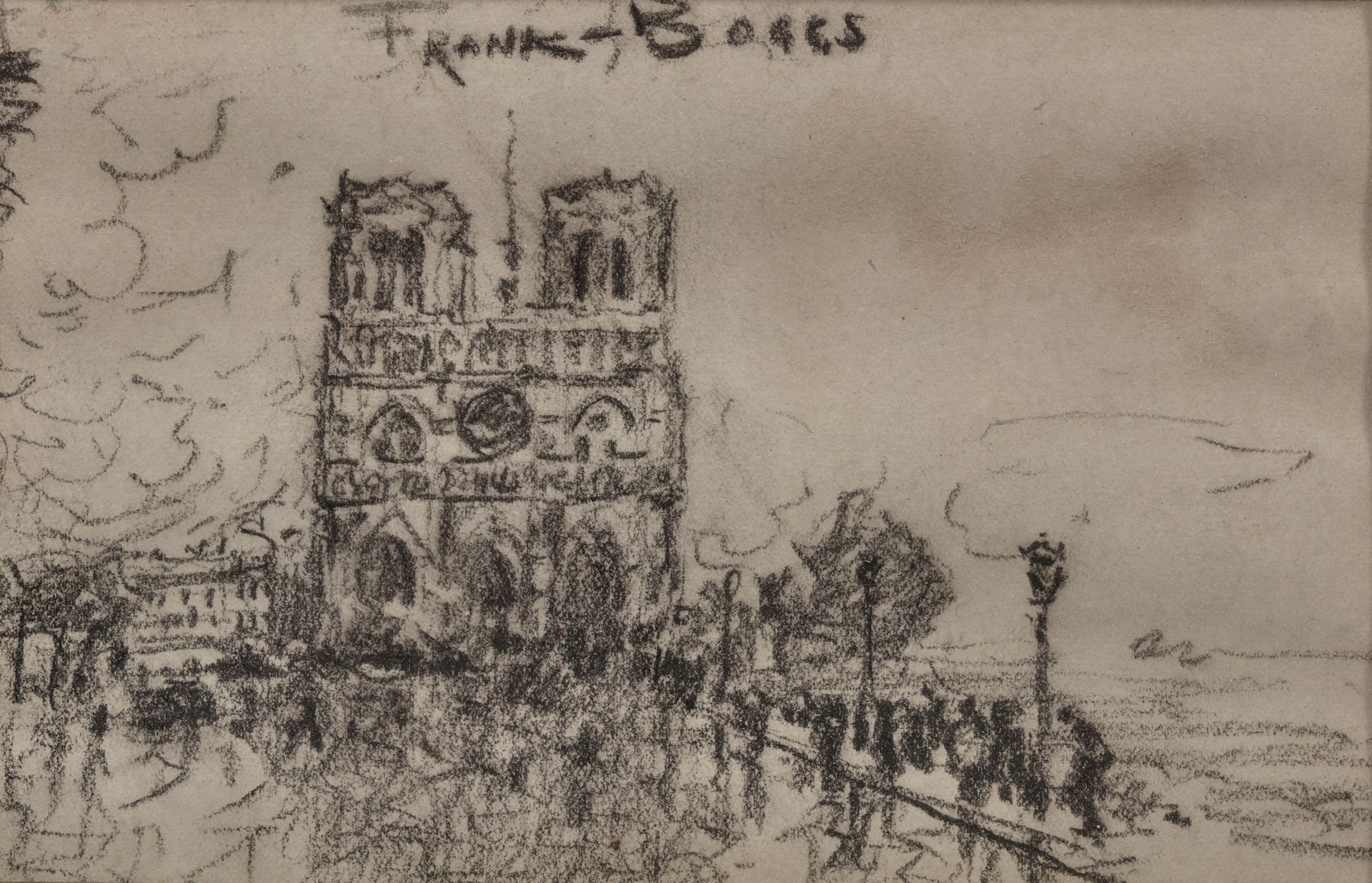 FRANK-BOGGS (1855-1926) 
Notre-Dame
Charcoal, signed at the top
11 x 17 cm