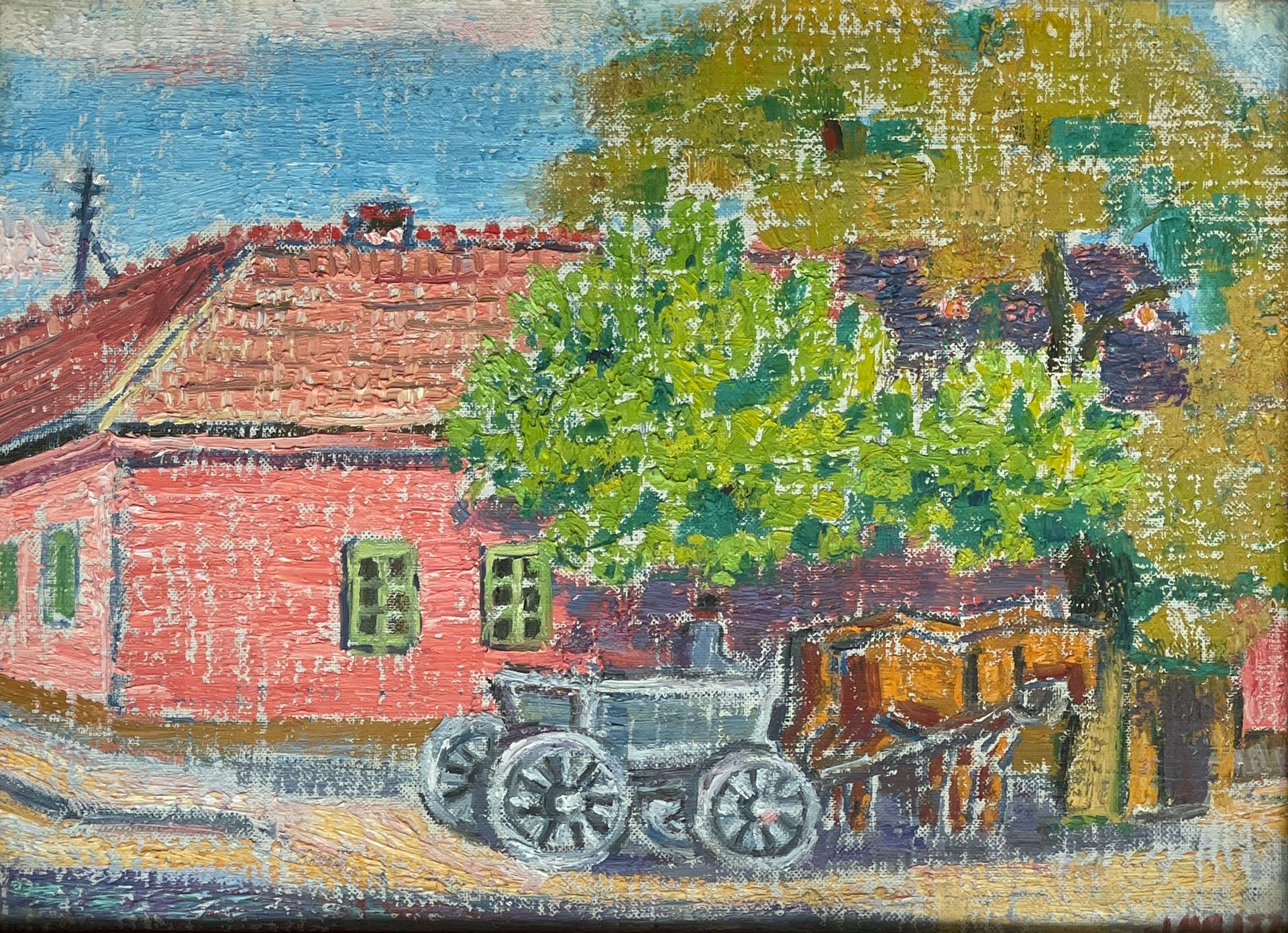 Jozsa JARITZ (1893-1986) 
车子
裱在纸板上的布面油画，右下方有签名
27 x 38 cm