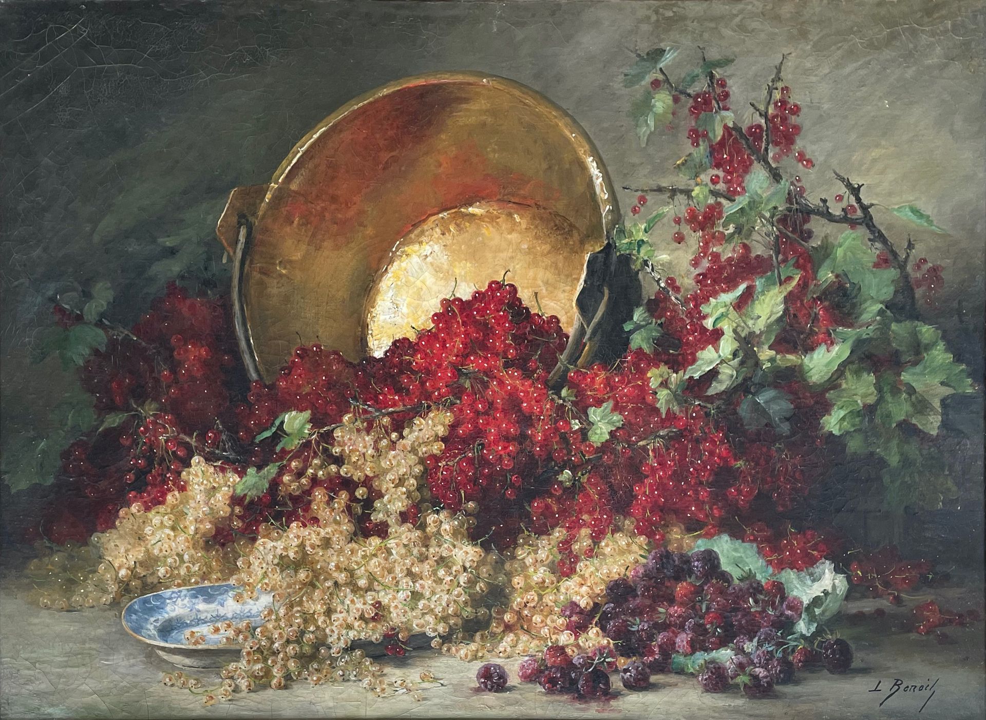 L BENOIT (XXe siècle) 
静物与水果
两幅布面油画，右下角签名
60 x 80 cm