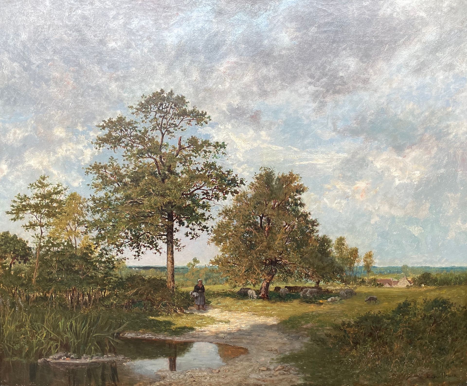 Ernest GUILLEMER (1839-1913) 
Hirtin am Fluss
Öl auf Leinwand, rechts unten sign&hellip;