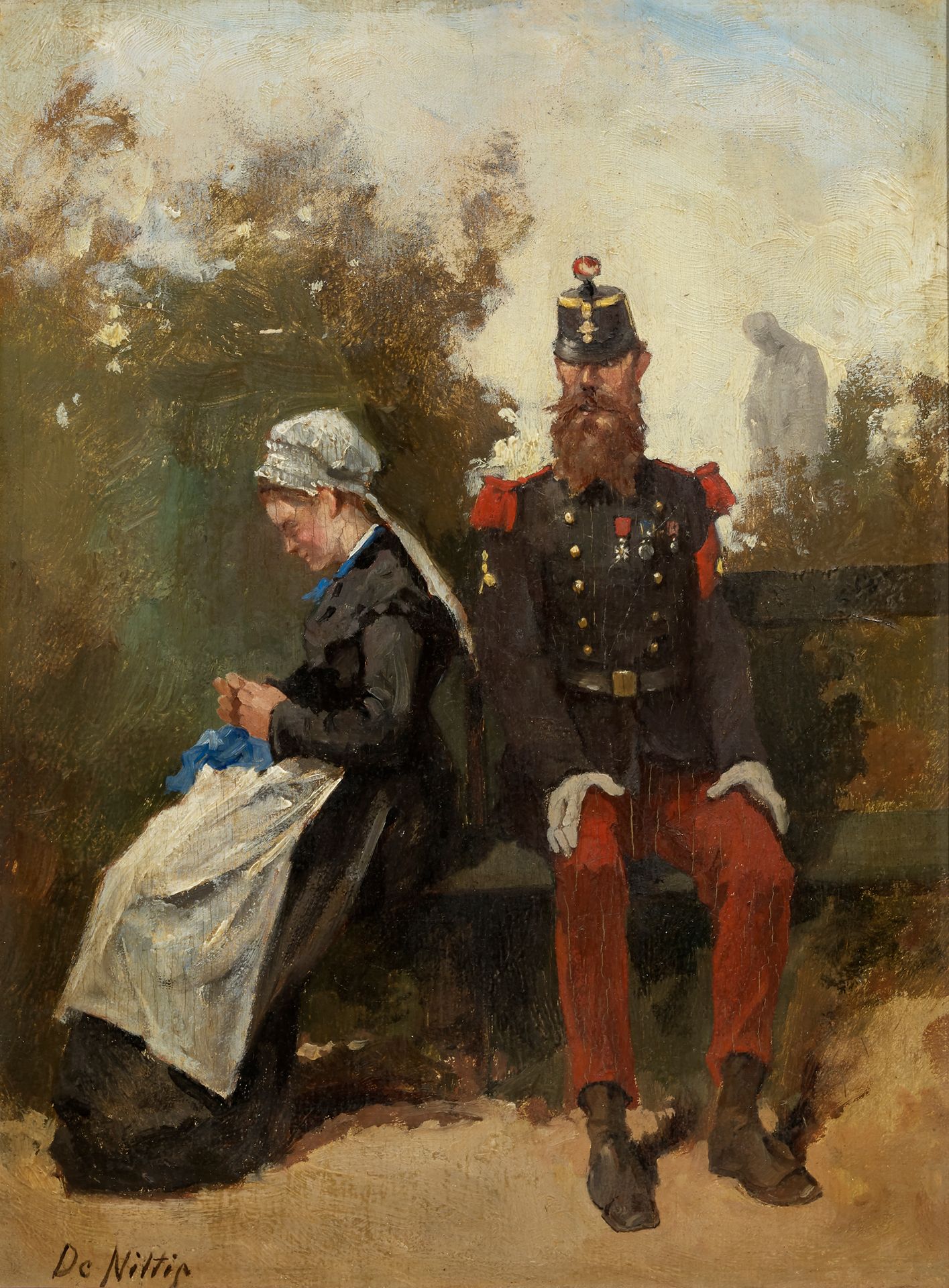 Guiseppe De NITTIS (1846-1884) 


第一次会议



板面油画，左下角有签名 



21,5 x 16 cm