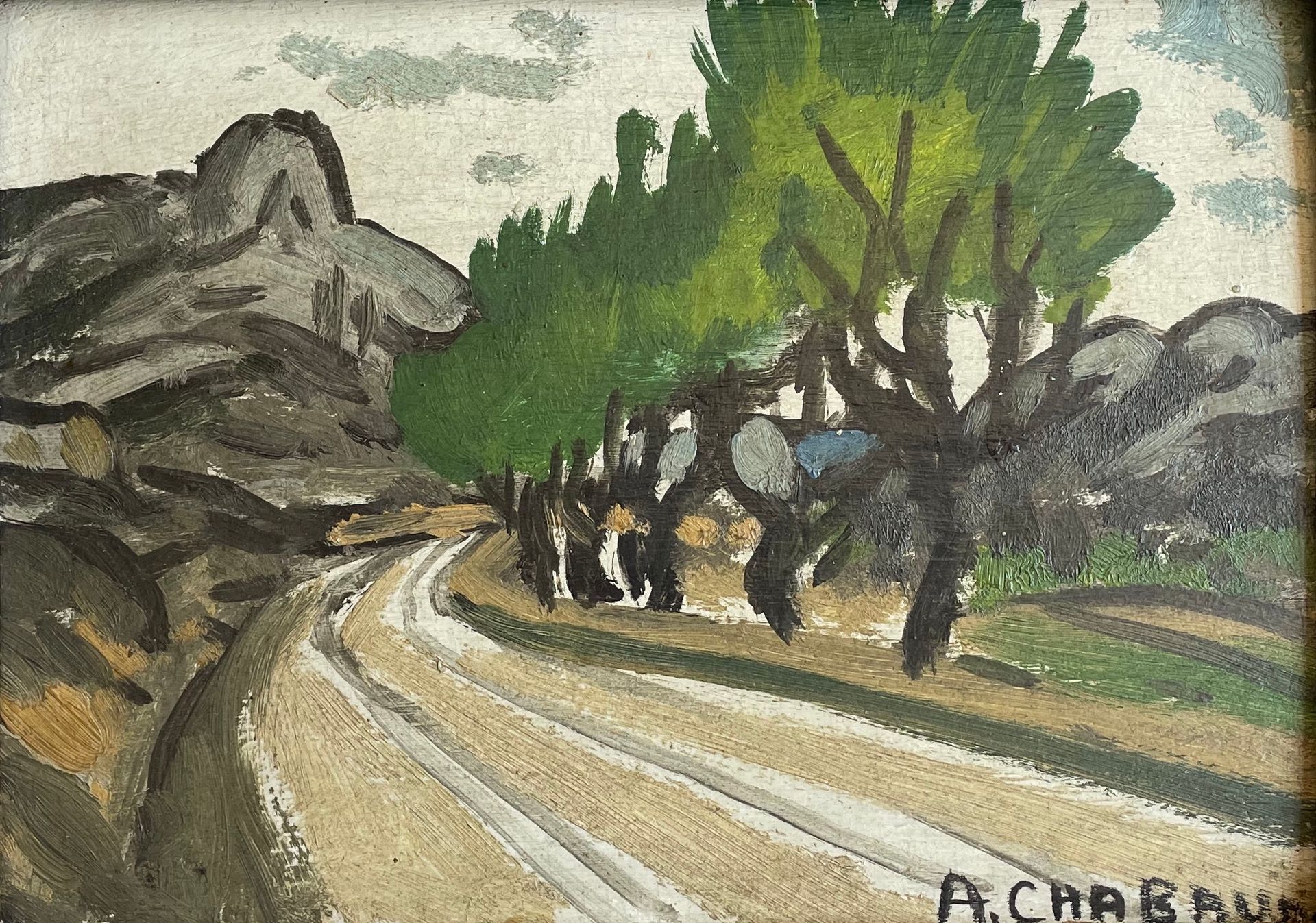 Auguste CHABAUD (1882-1955) 
繁忙的街道
Isorel上的油画，右下角签名
16 x 22 cm
