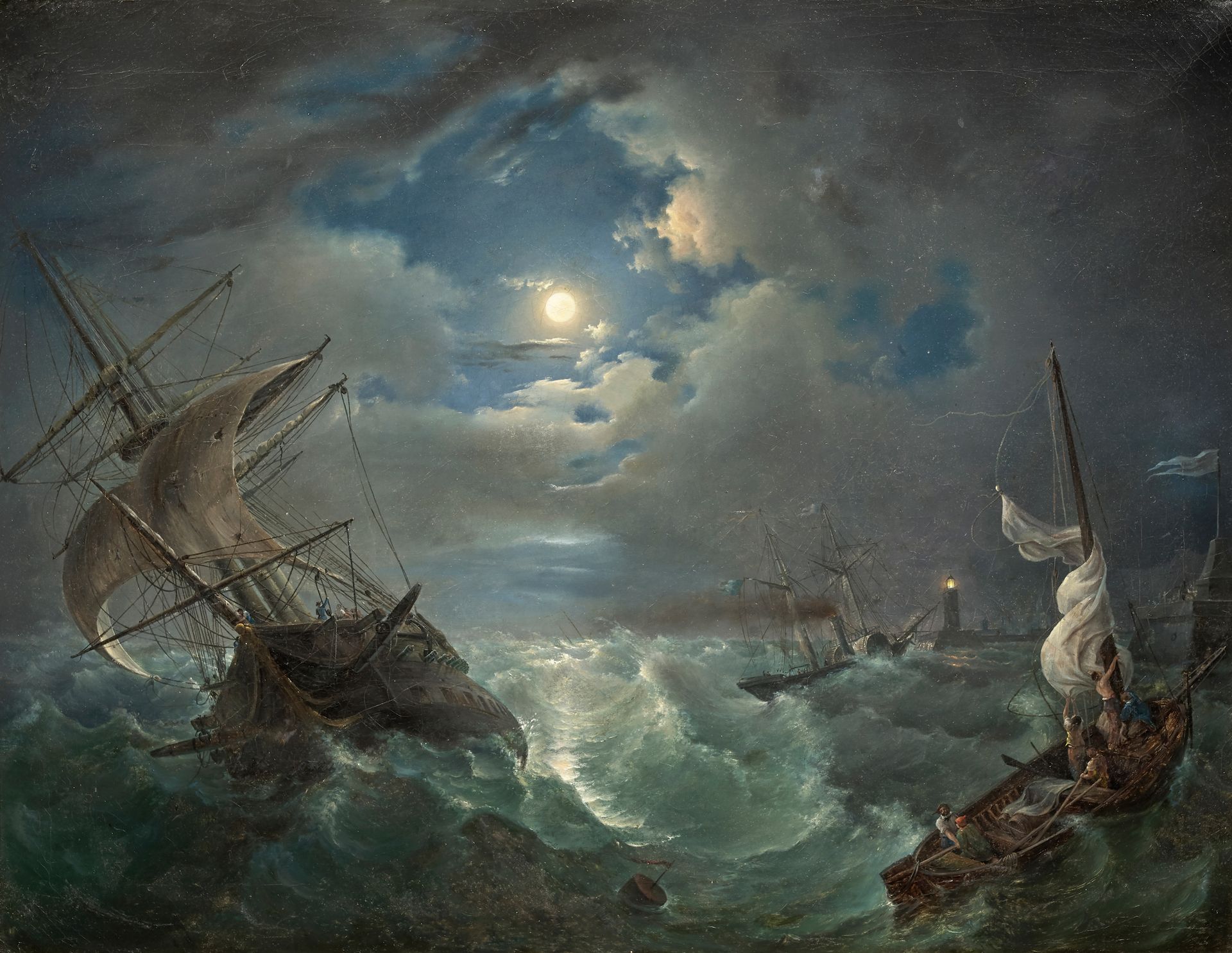 Jean François HUE (1751-1823) entourage de 


Schiff im Sturm



Segeltuch 



6&hellip;