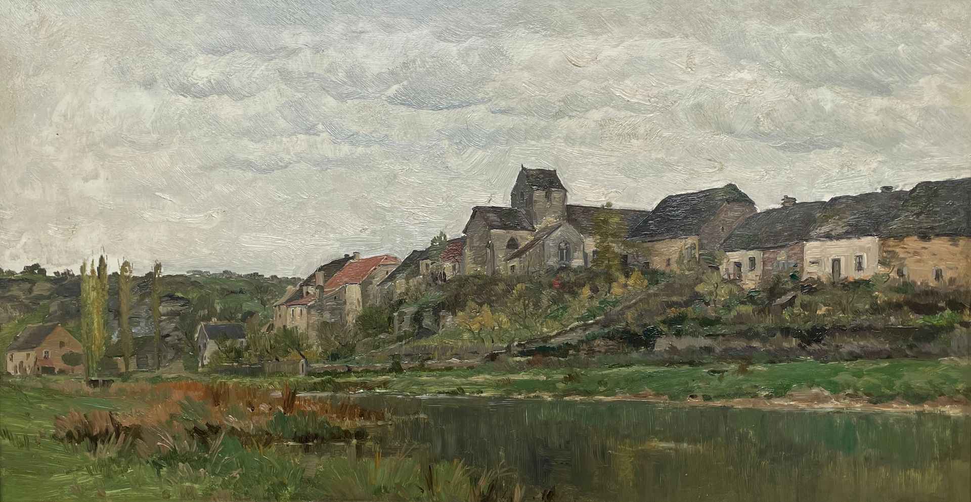 Adrien Jacques SAUZAY (1841-1928) 
村庄景观
油画，右下角签名
33 x 62 cm