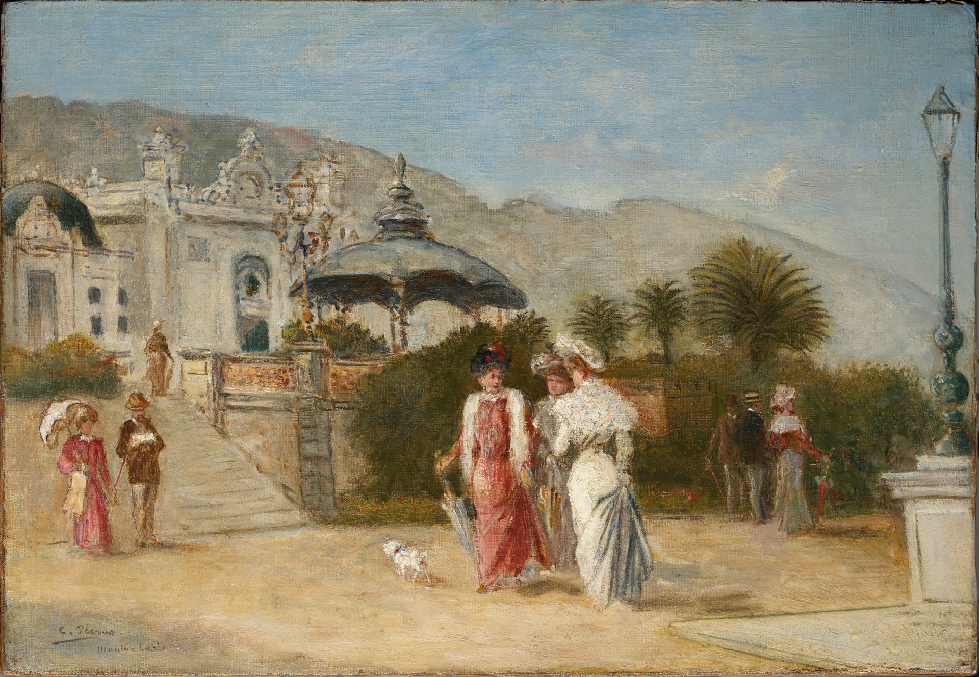 Charles François PECRUS (1826-1907) 
蒙特卡洛的热闹场景
布面油画，签名并位于左下方
38 x 55 cm