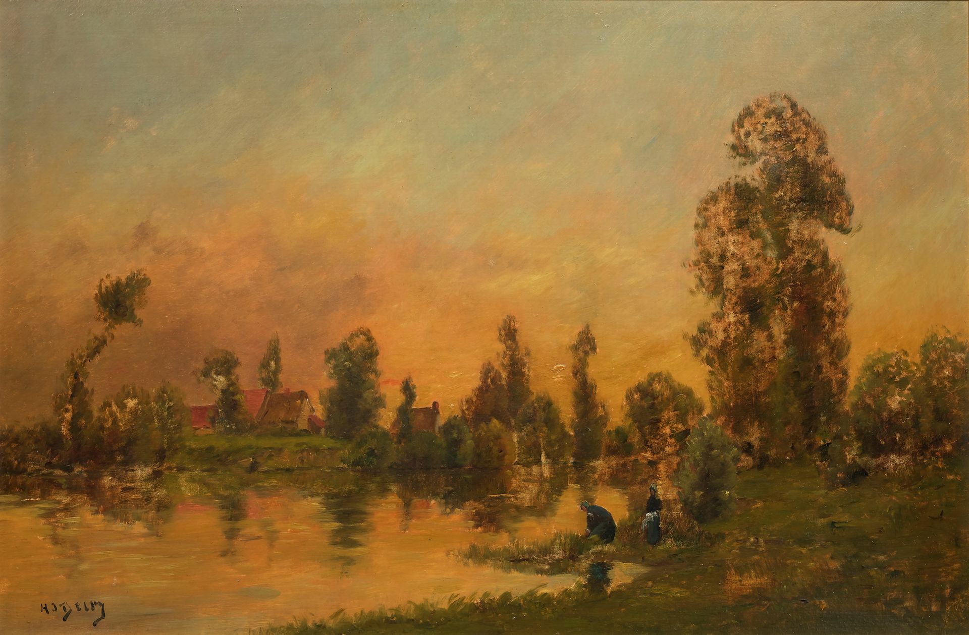 Henri Jacques DELPY (1877-1957) 
Lavandières au bord de la rivière
Huile sur pan&hellip;