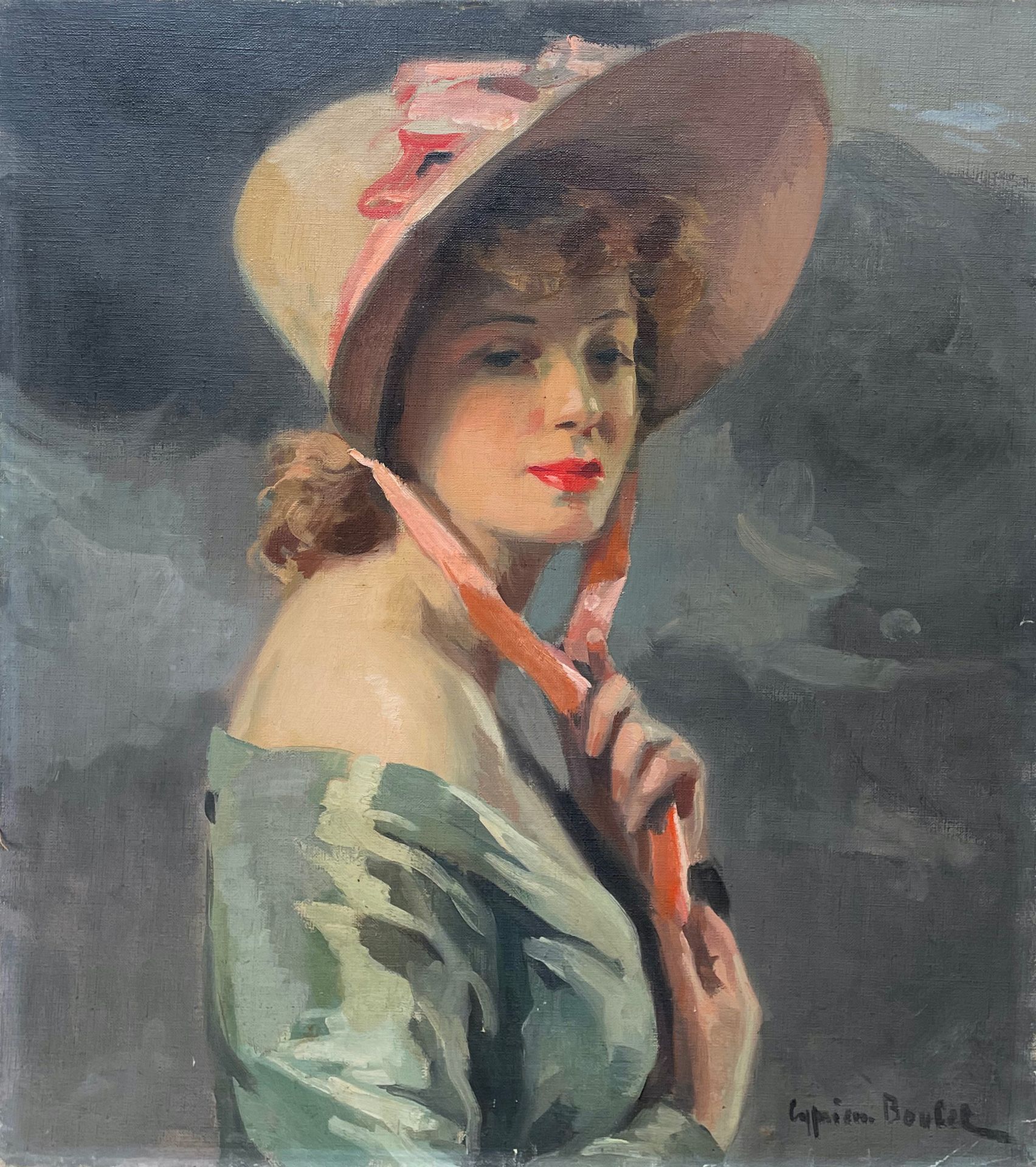 Cyprien Eugène BOULET (1877-1927) 
一个优雅女人的肖像
布面油画，右下角签名
65 x 54 cm