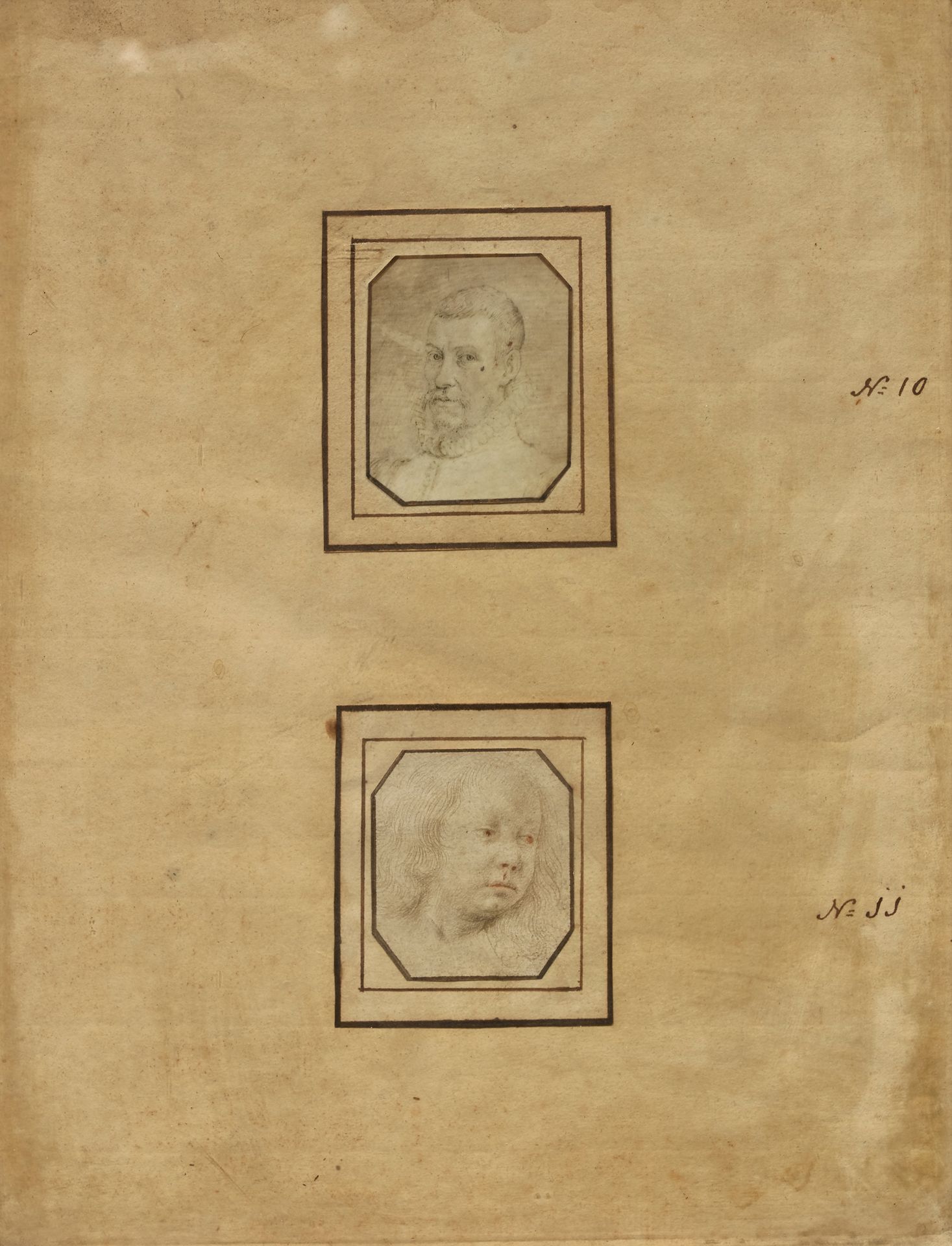 ECOLE FLAMANDE 
Dos dibujos sobre soporte antiguo del siglo XVIII pegados en una&hellip;