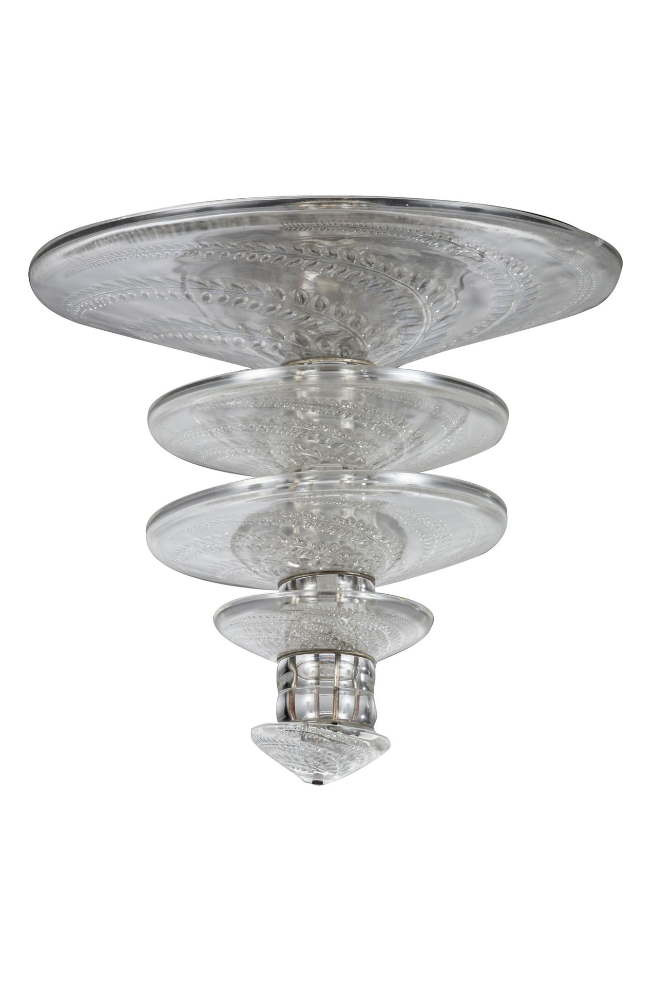 RENE LALIQUE (1860-1945) 
半透明玻璃压制的吊灯
签名为 "R LALIQUE france"
高：45厘米 直径：45厘米
未列出的型&hellip;