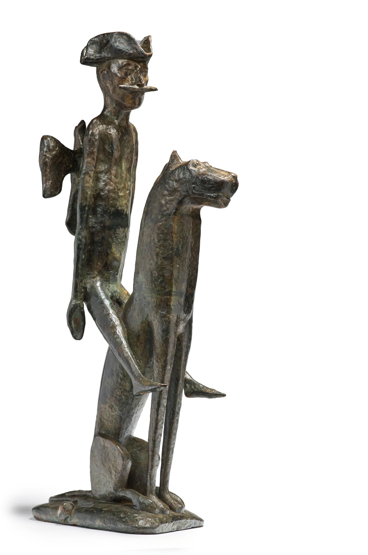 Michail Viktorovitch DRONOV (né en 1956) 
骑在神奇动物上的骑士，蒙格豪森
青铜雕塑，带有绿色的棕色铜锈
阳台上有西里尔&hellip;