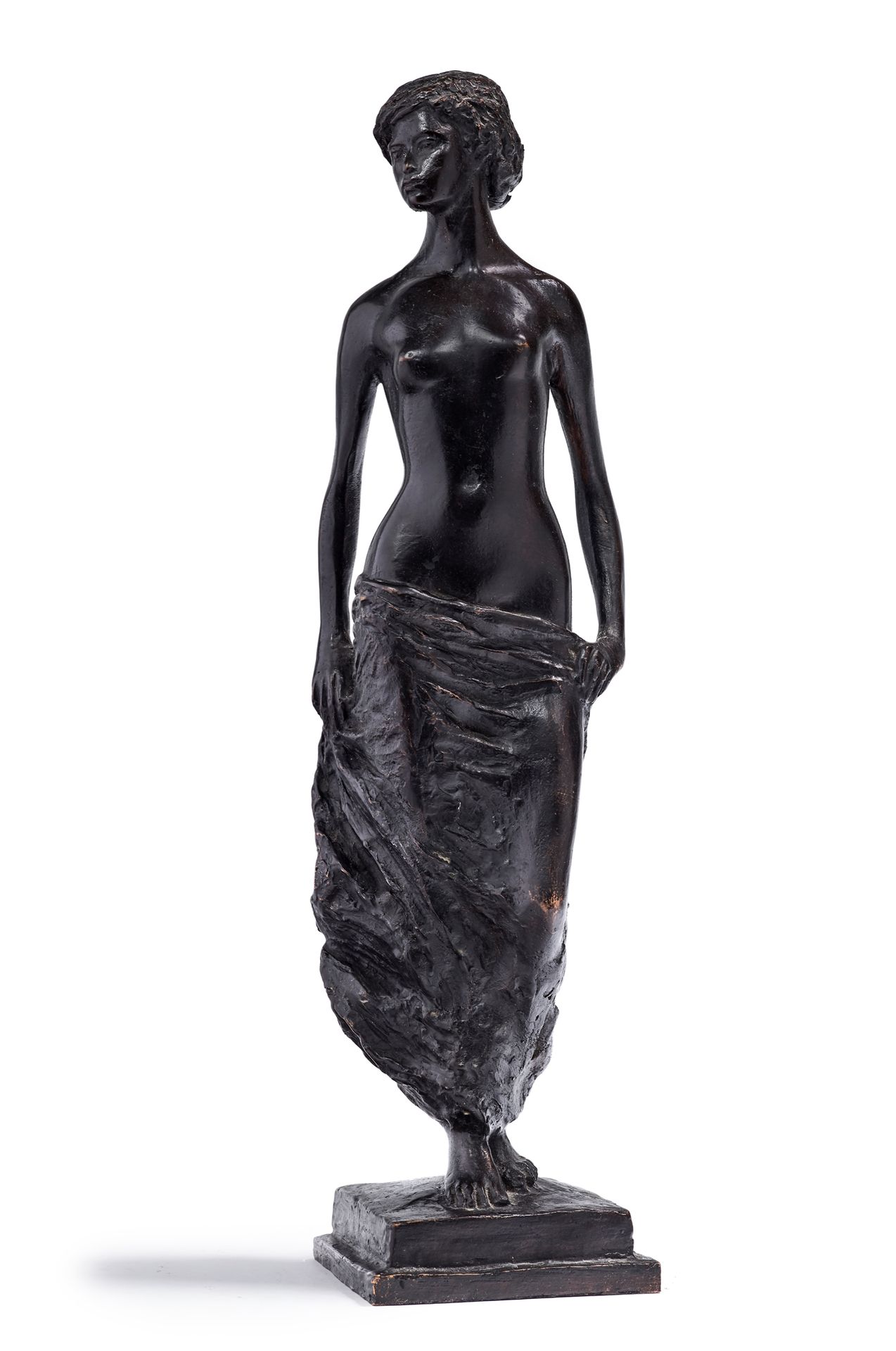 Michel SAINT OLIVE (1917-1993) 
Femme drapée
Sculpture en bronze à patine brune &hellip;