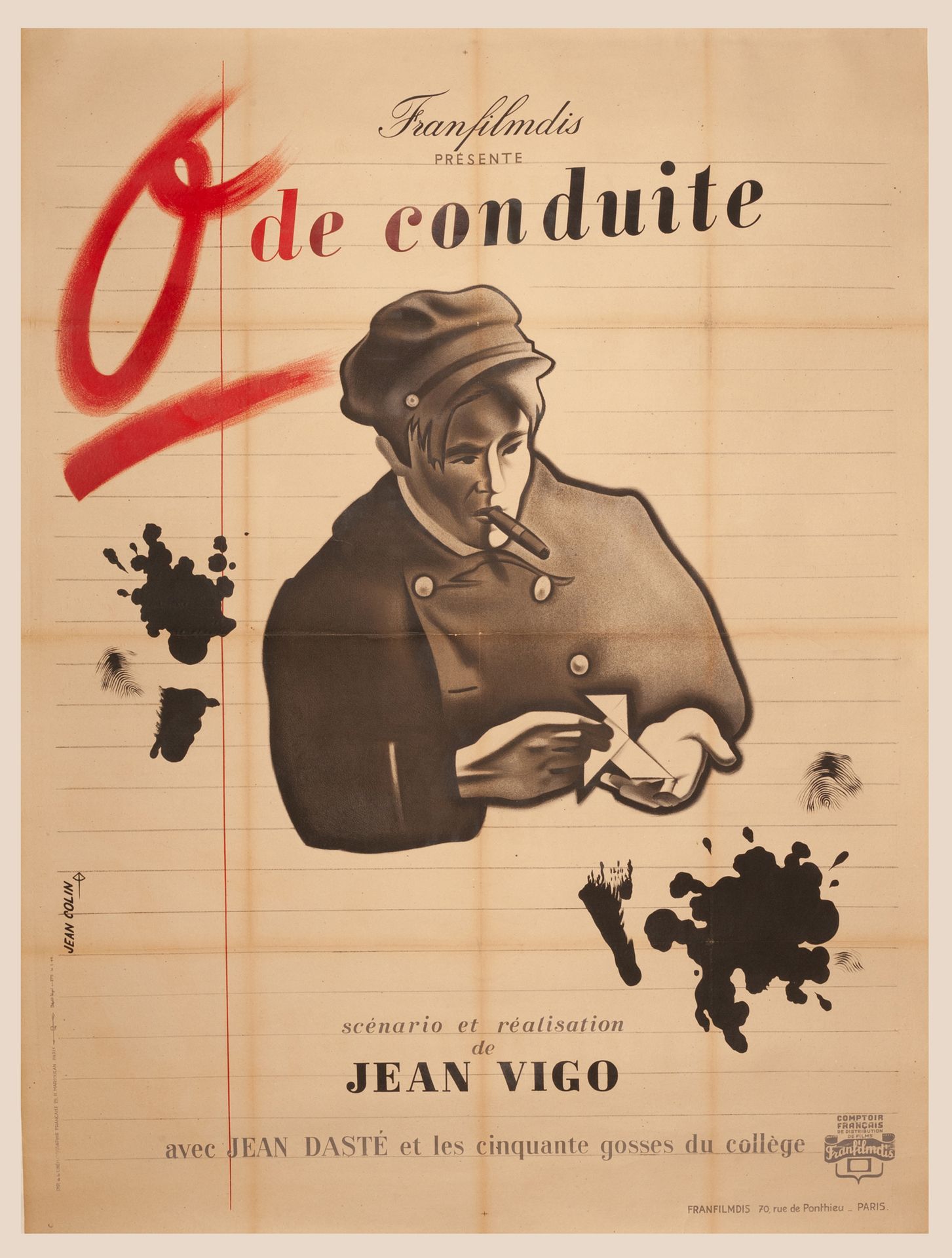 Null ZERO DE CONDUITE Jean Vigo.1933年。
120 x 160厘米。法国海报。让-科林（1945年首次发行）。法国电影制片厂。&hellip;