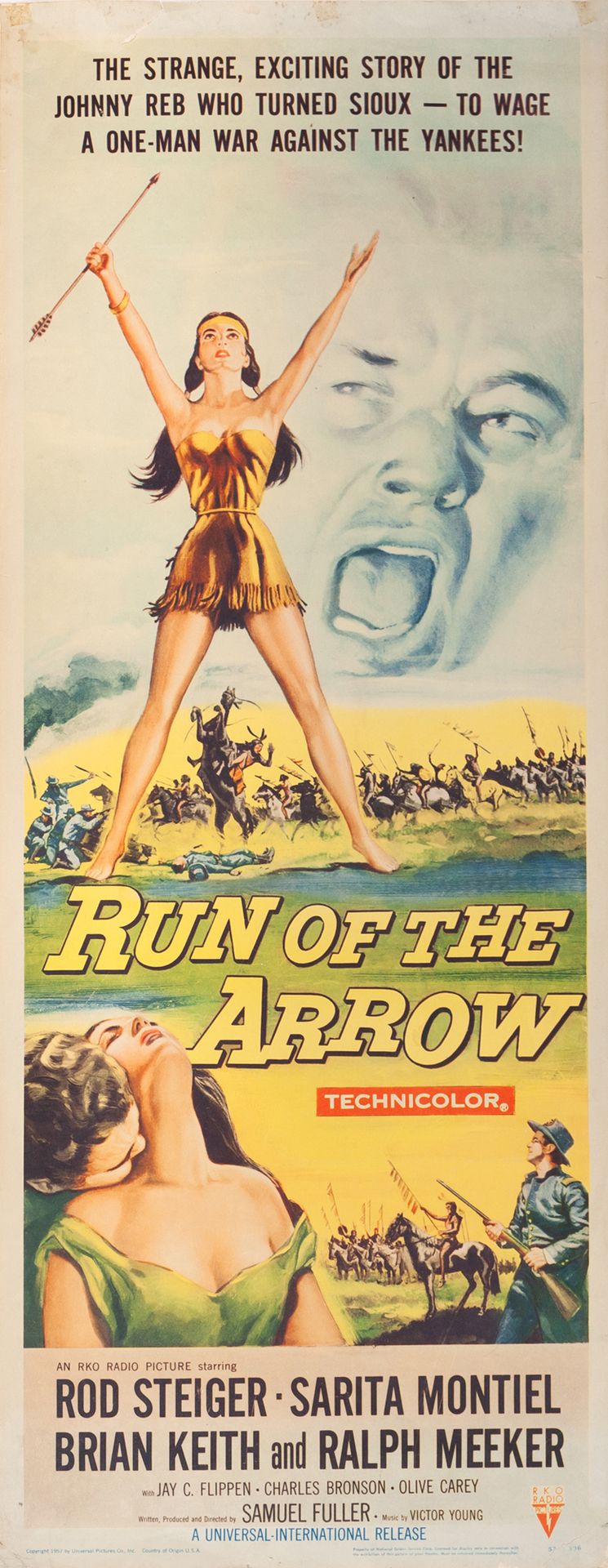 Null RUN OF THE ARROW 塞缪尔-富勒。1957年。
35 x 90厘米。美国海报（插入）。无符号。没有印刷。条件A-