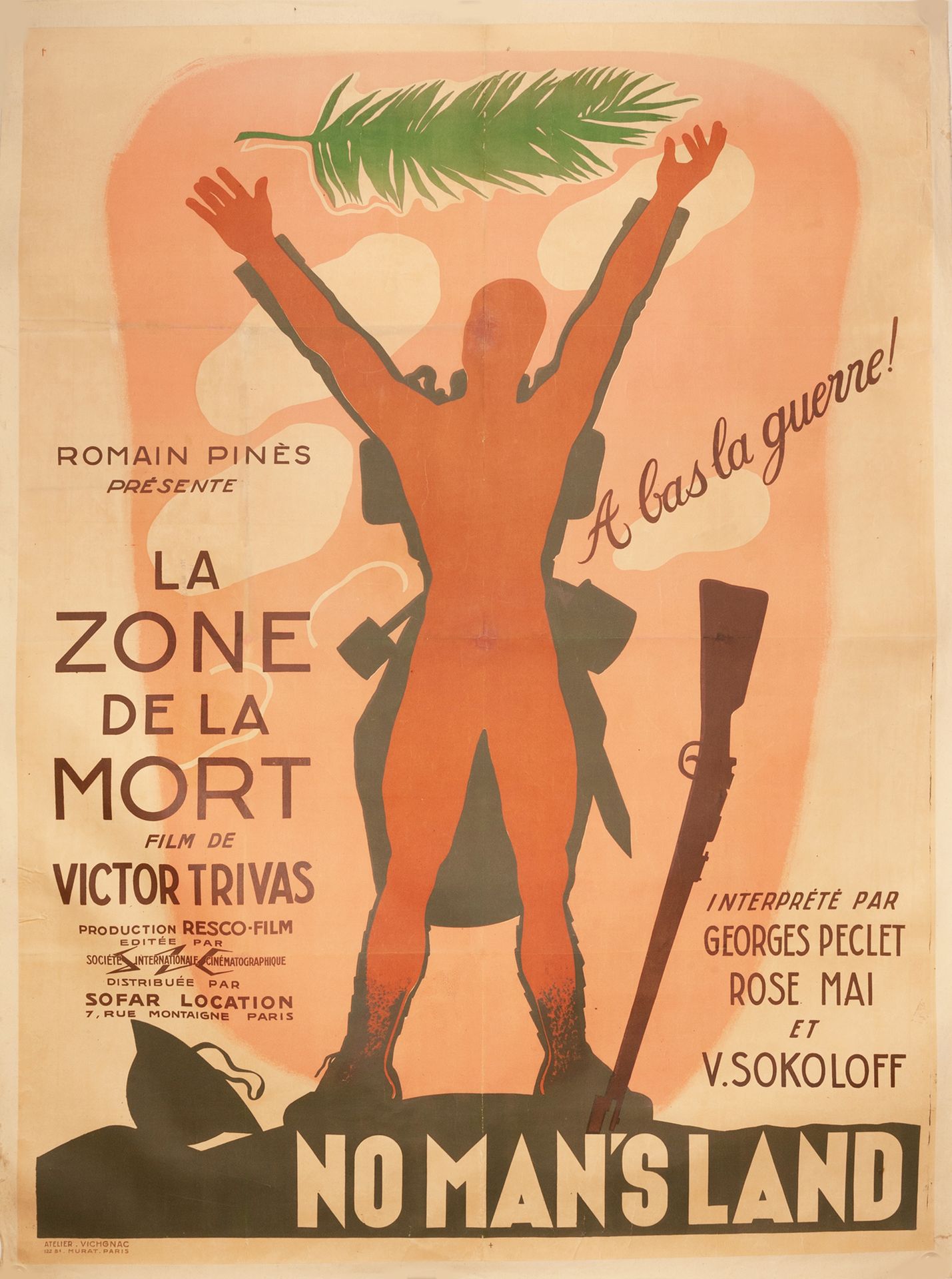 Null 死亡地带》 维克多-特里瓦斯。1931年。
120 x 160厘米。法国海报。无符号。印象中，Atelier Vichgnac。巴黎。
包裹。条件B