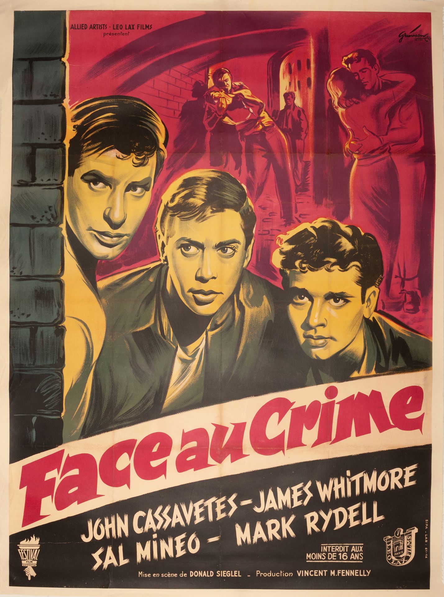 Null 脸部犯罪/街头犯罪 唐-西格尔。1956年。
120 x 160厘米。法国海报。Boris Grinsson.印象中，SIP。巴黎。
折叠的。条件B