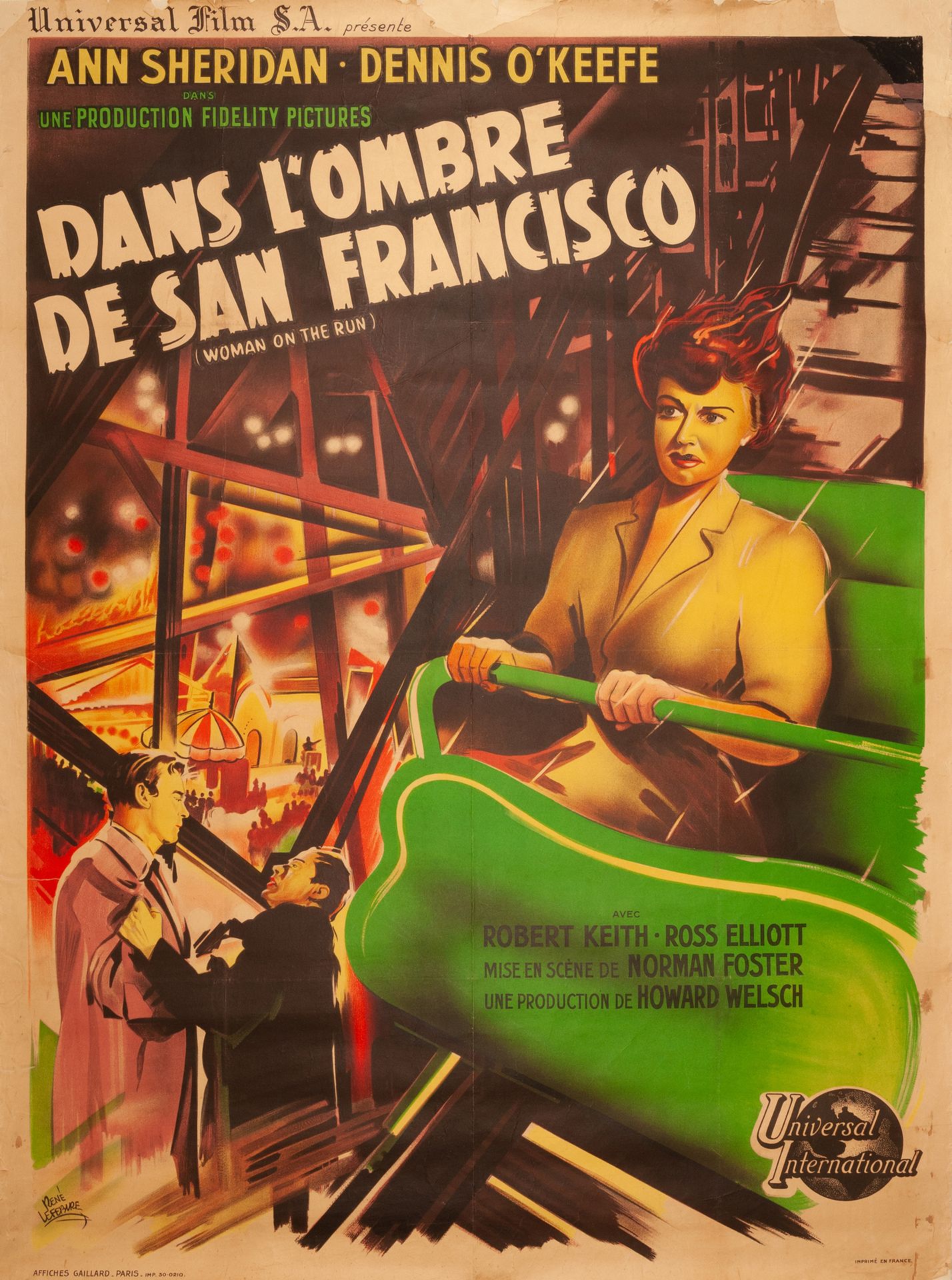 Null 在旧金山的奥姆布雷/逃亡中的女人 诺曼-福斯特。1950年。
120 x 160厘米。法国海报。勒内-勒费弗尔。Affiches Gaillard.I&hellip;