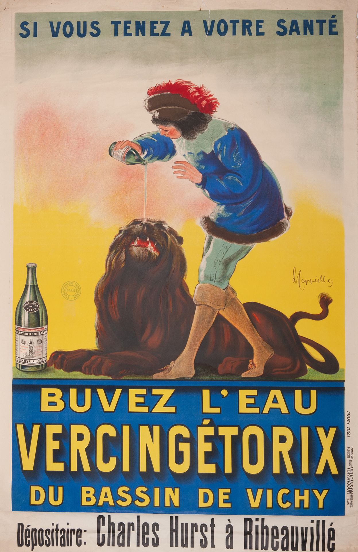 CAPPIELLO LEONETTO 如果你珍视你的健康，请喝维希盆地的Vercingetorix水。 1923年。平版印刷海报。由巴黎Publicité Et&hellip;