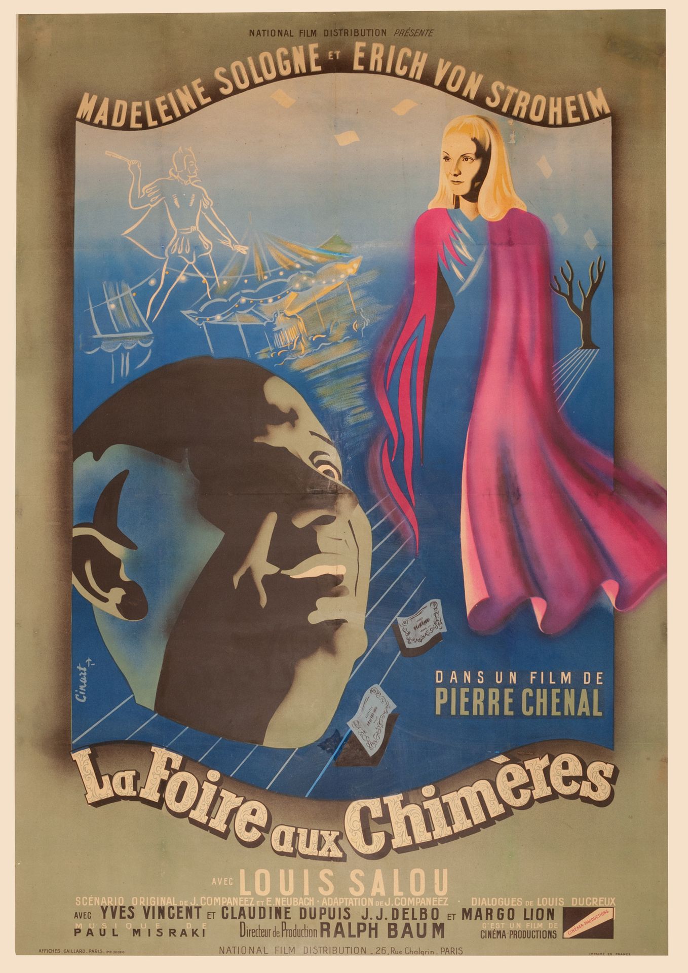 Null LA FOIRE AUX CHIMÈRES Pierre Chenal. 1946.
120 x 160 cm. Manifesto francese&hellip;