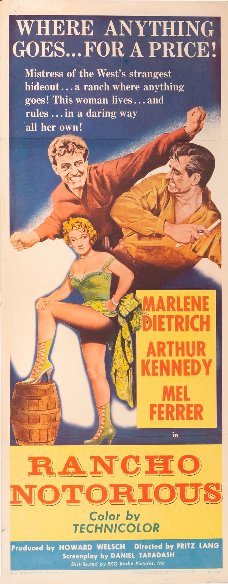 Null RANCHO NOTORIOUS Fritz Lang. 1952.
35 x 90 cm. Amerikanisches Plakat (Inser&hellip;