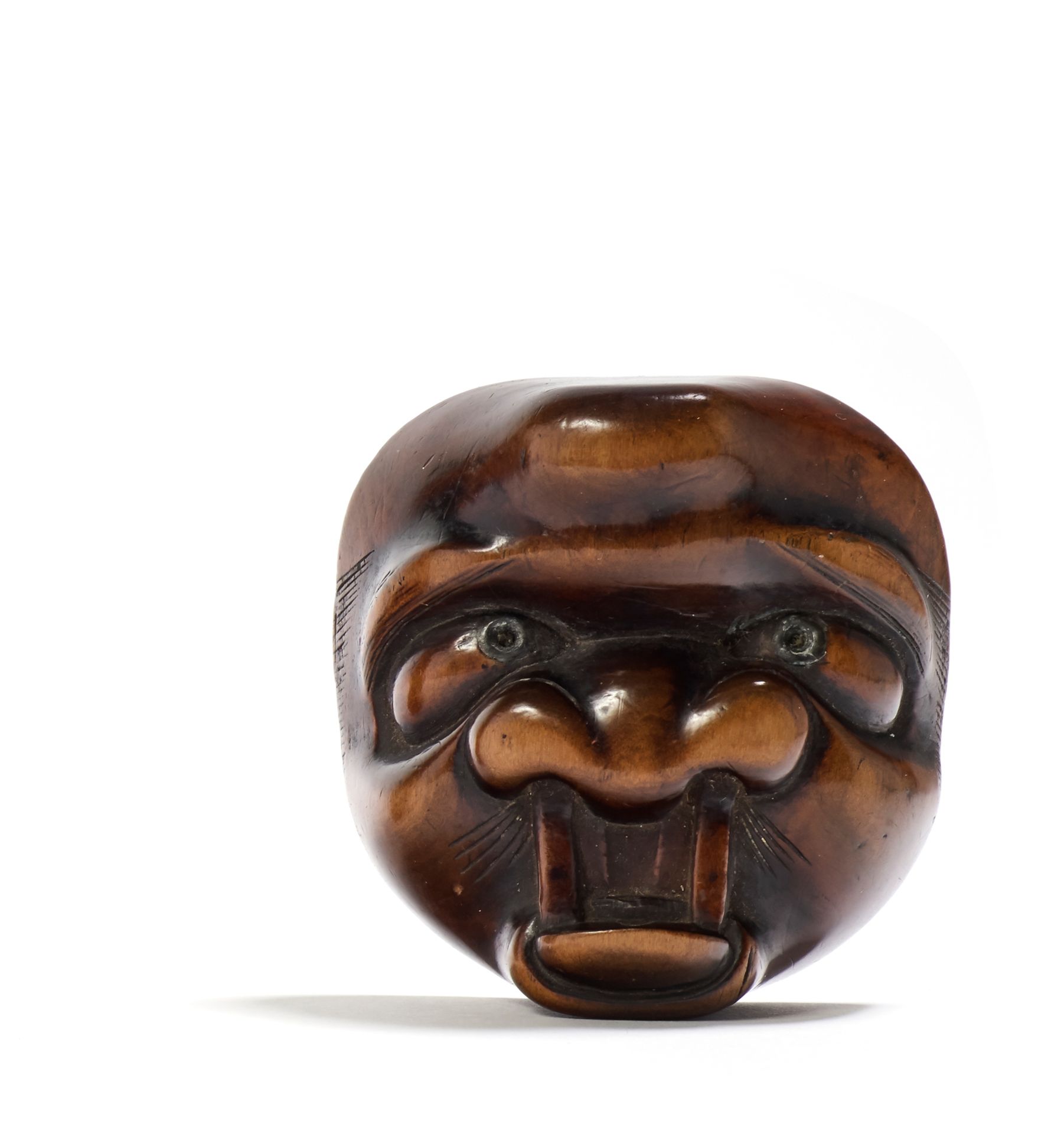 JAPON - XIXE SIÈCLE Netsuke di legno, maschera
D'Hanatare con fronte prominente.&hellip;