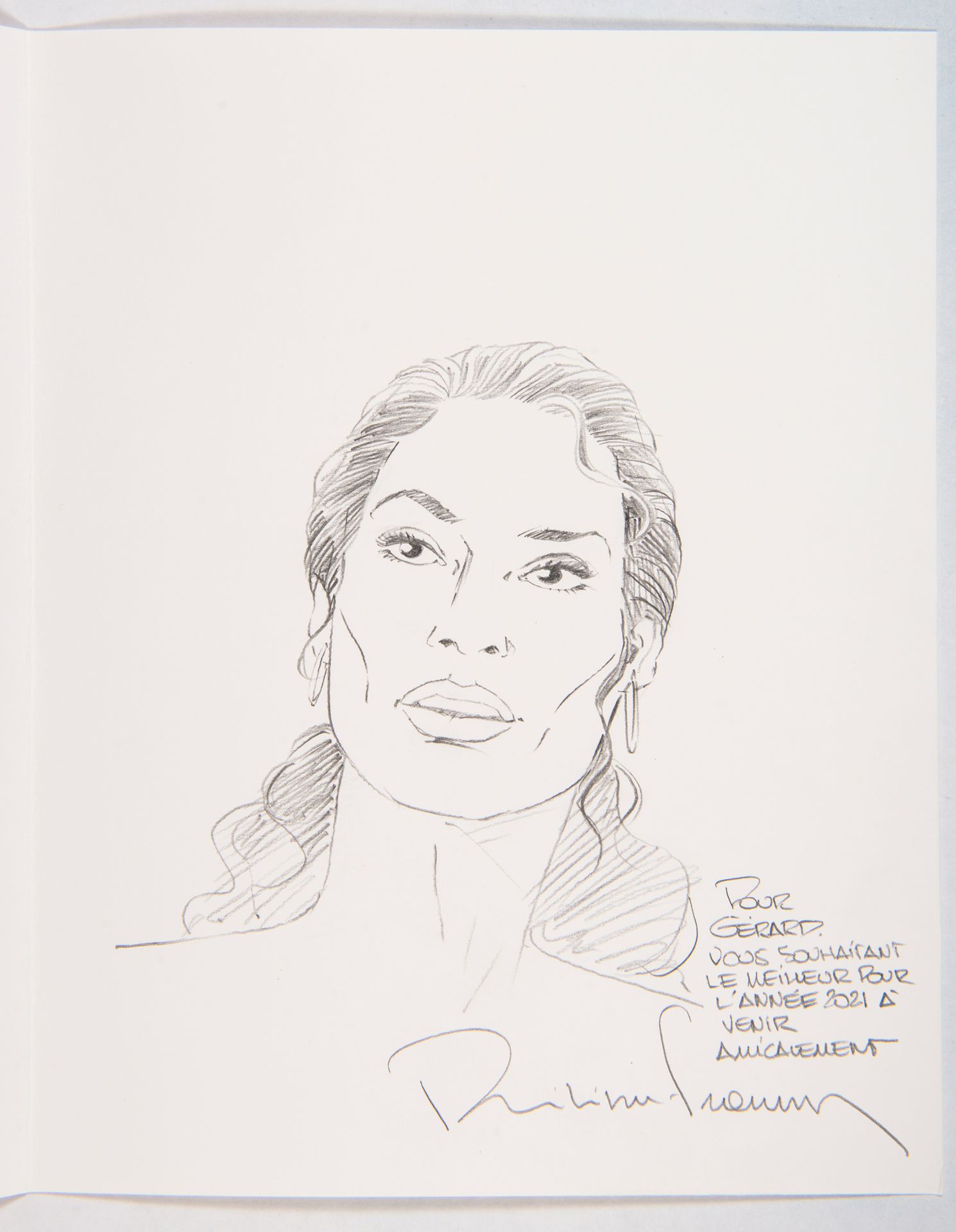 FRANCQ dédicace : Superbe dessin représentant un visage féminin (21 x 26 cm) + e&hellip;
