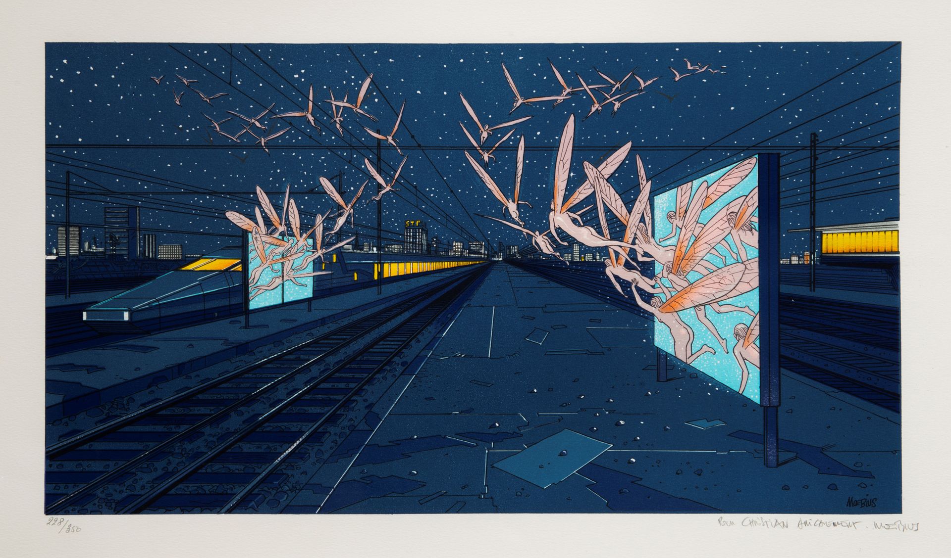 MOEBIUS Serigraphy : France rail, La gare des anges. Print numbered (/350) and s&hellip;