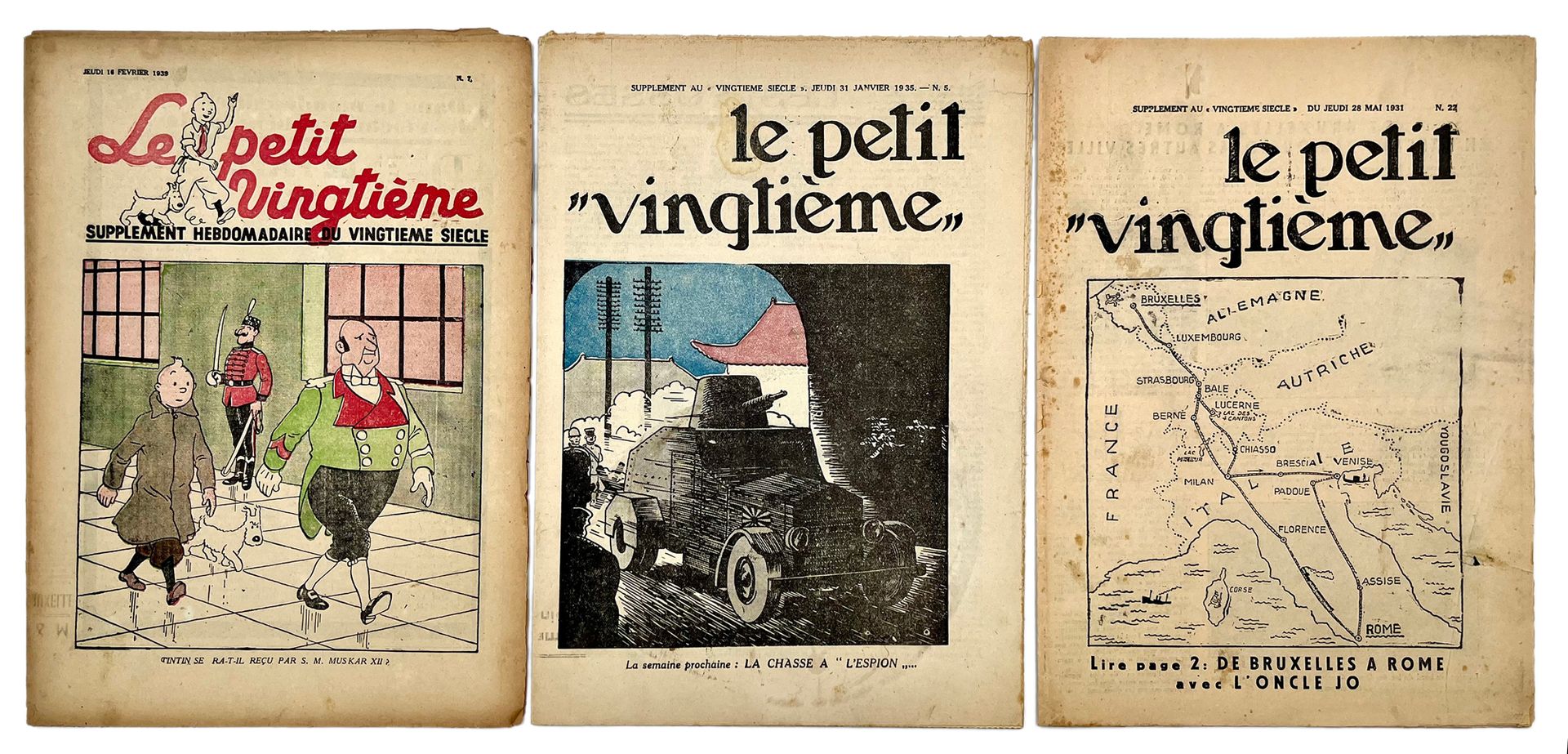 HERGÉ Ensemble de 3 «Petit Vingtième» : N°22 de 1931, N°5 de 1935 et N°7 de 1939&hellip;