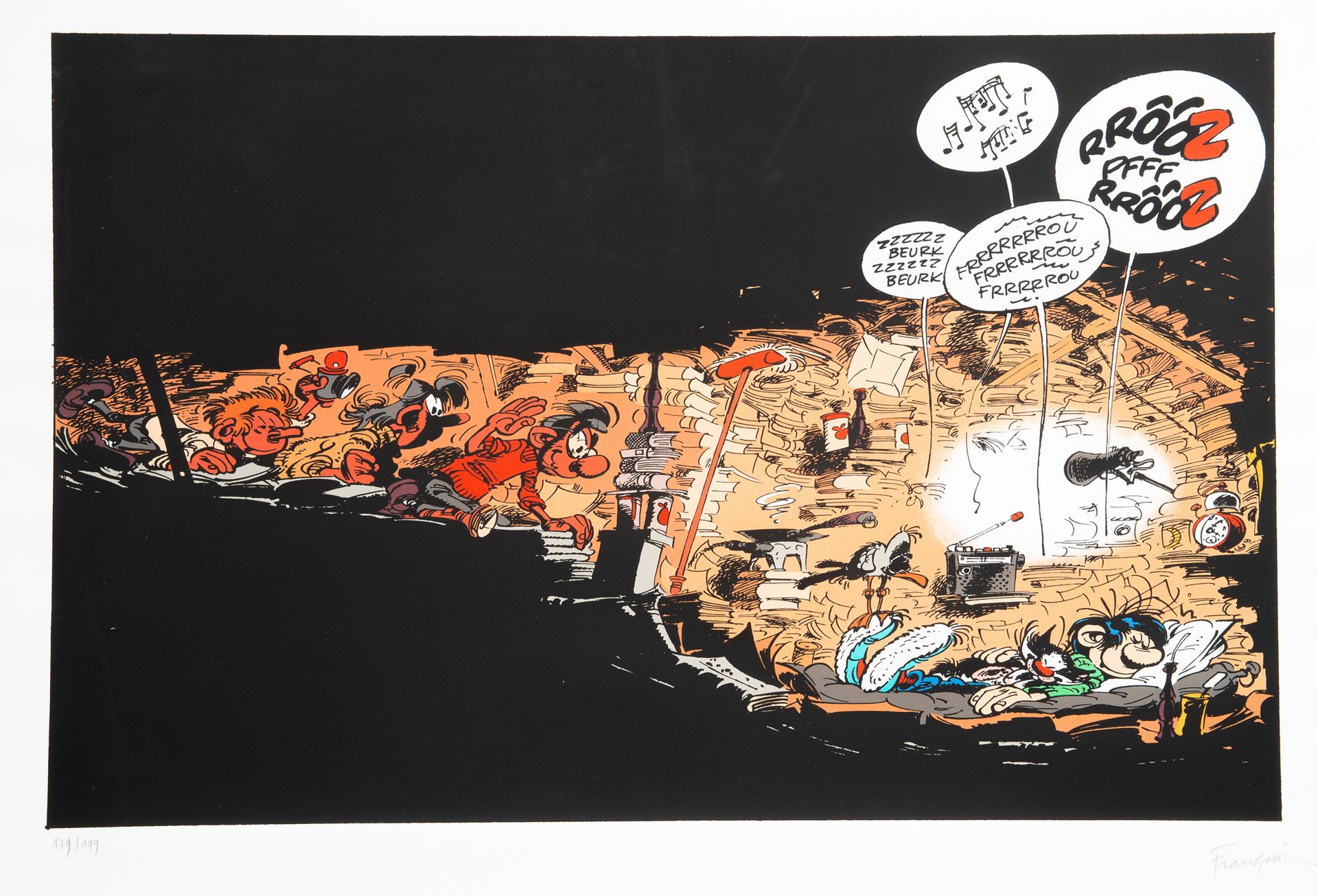 FRANQUIN serigraphy : The cave, Gaston in the book cave. Superb print numbered (&hellip;