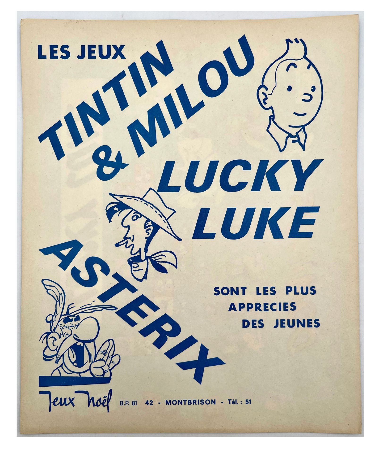 Null Tintin/Asterix/Lucky Luke - 广告：圣诞游戏的罕见广告单（1970年代）。背面是幸运的卢克多米诺骨牌。