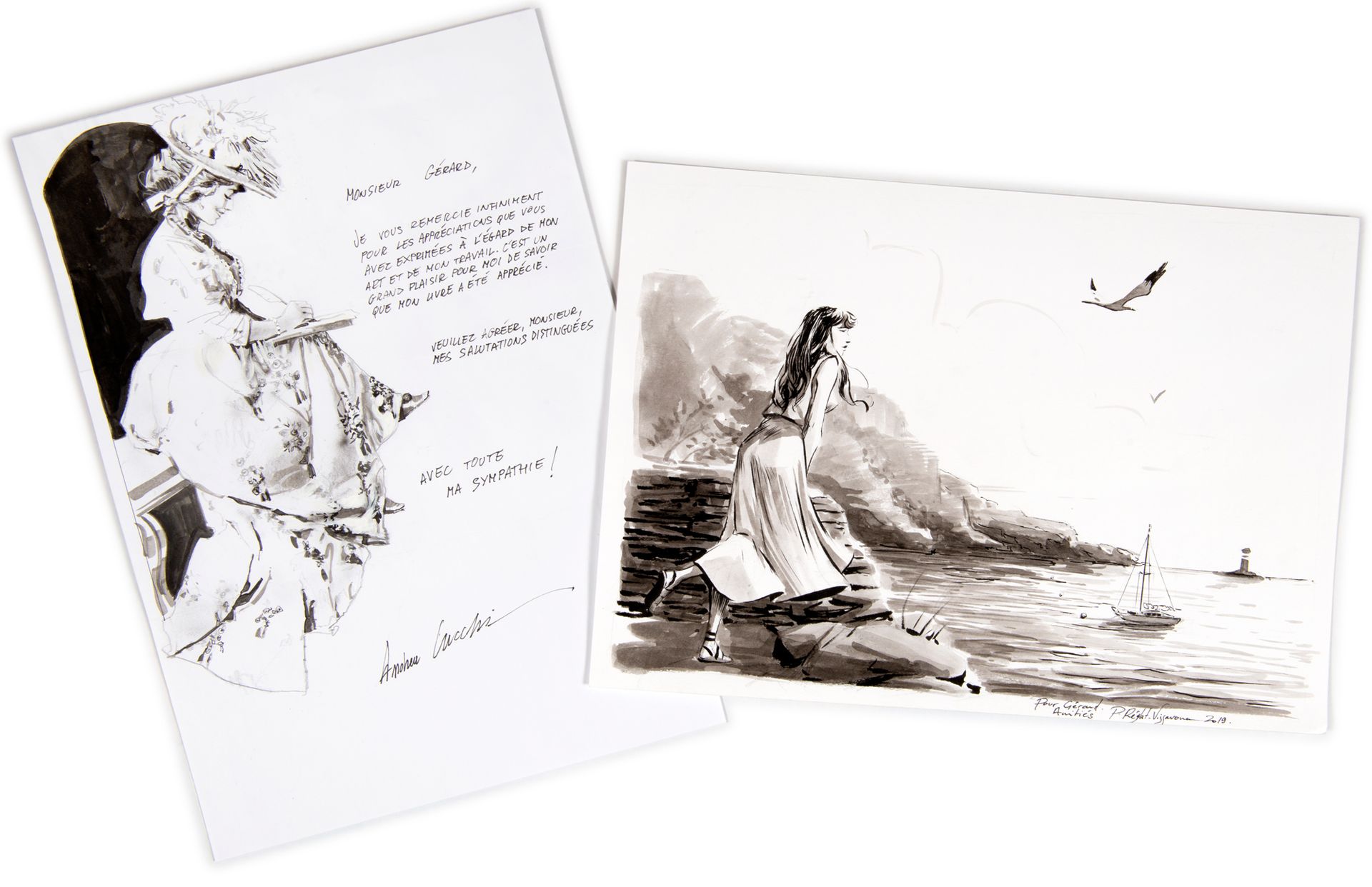 Cucchi/Réglat Set of 2 dedications: 1 drawing of each author (A4) + envelopes of&hellip;