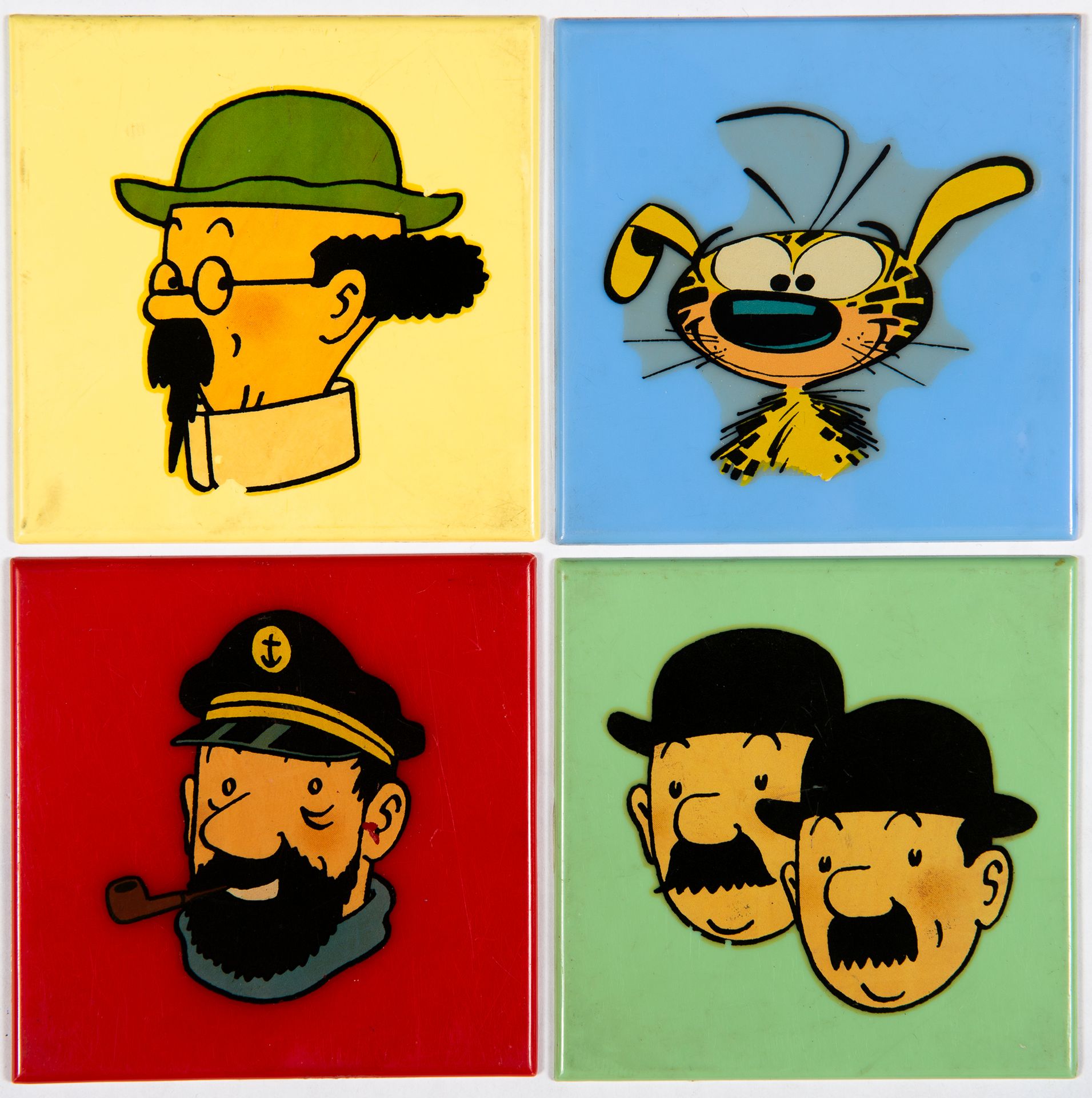 Hergé/Franquin Set of 4 tiles: Plastic tiles published by Persenaire in the 60s &hellip;