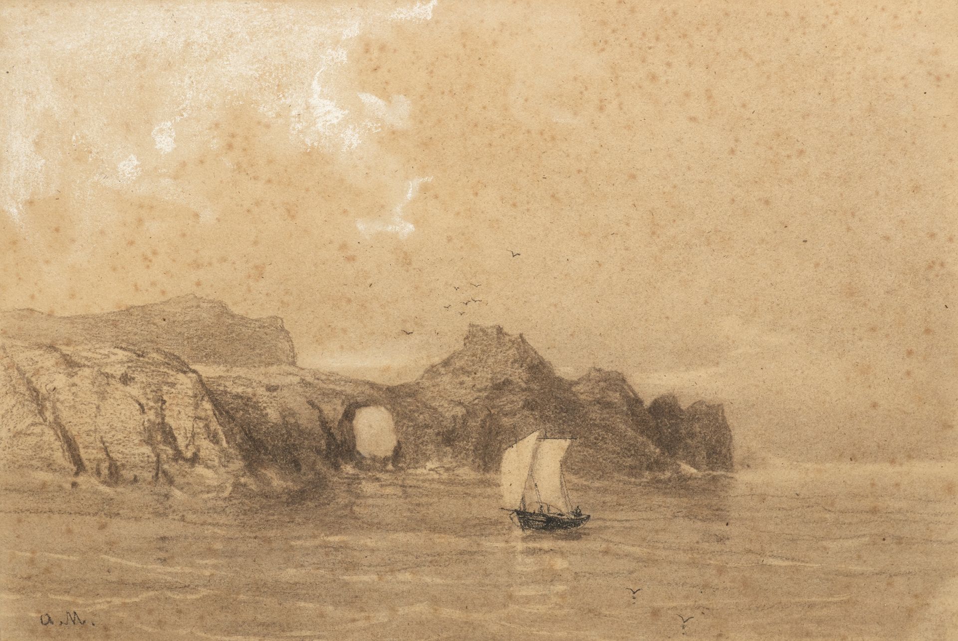 Auguste Etienne François MAYER (1805-1890) 
Barque près du rivage

Mine de plomb&hellip;