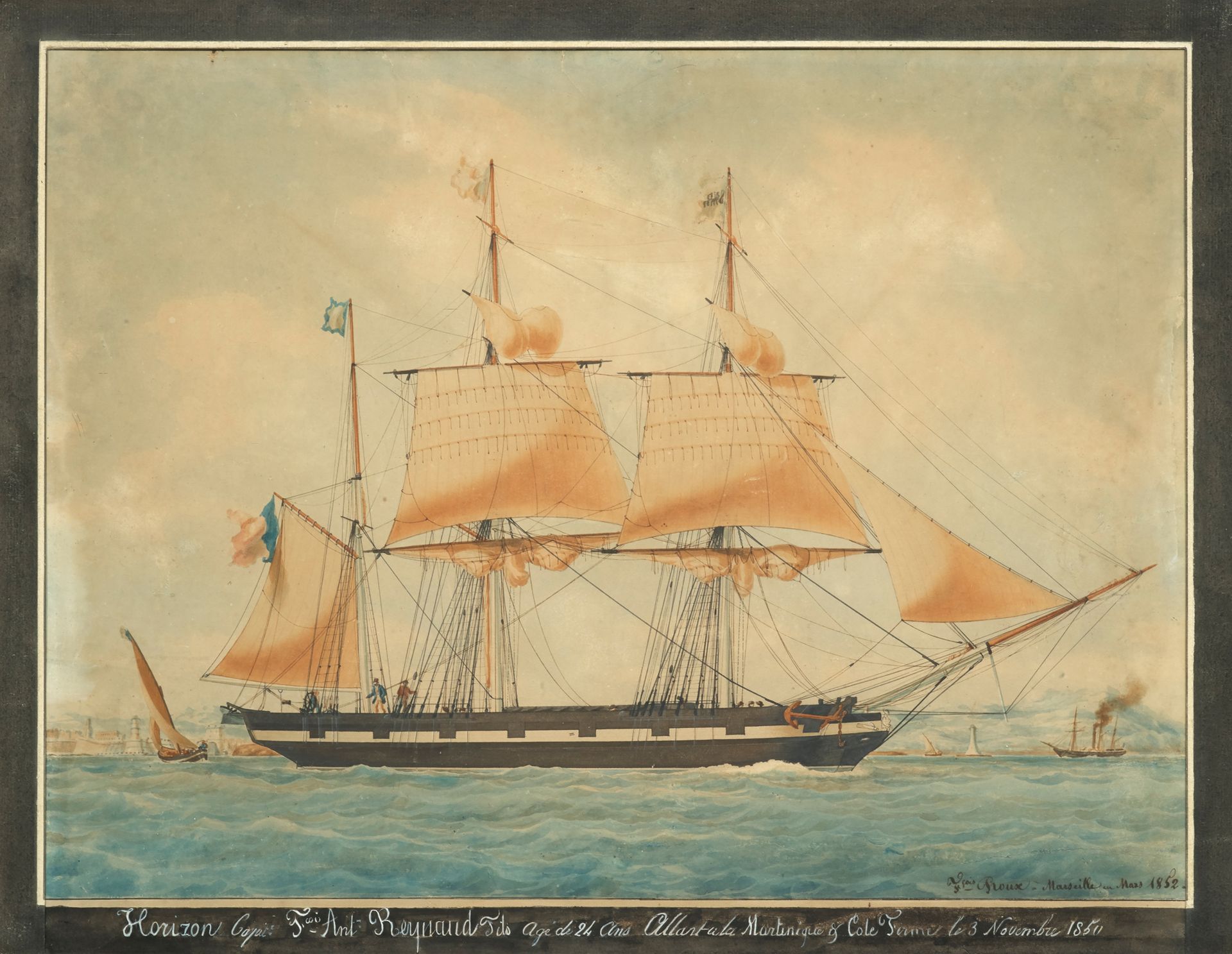 François Geoffroy ROUX (1811-1882) 地平线队长F.A.Reynaud fils从马提尼克岛前往法国海岸
水彩画，有签名，位于马&hellip;