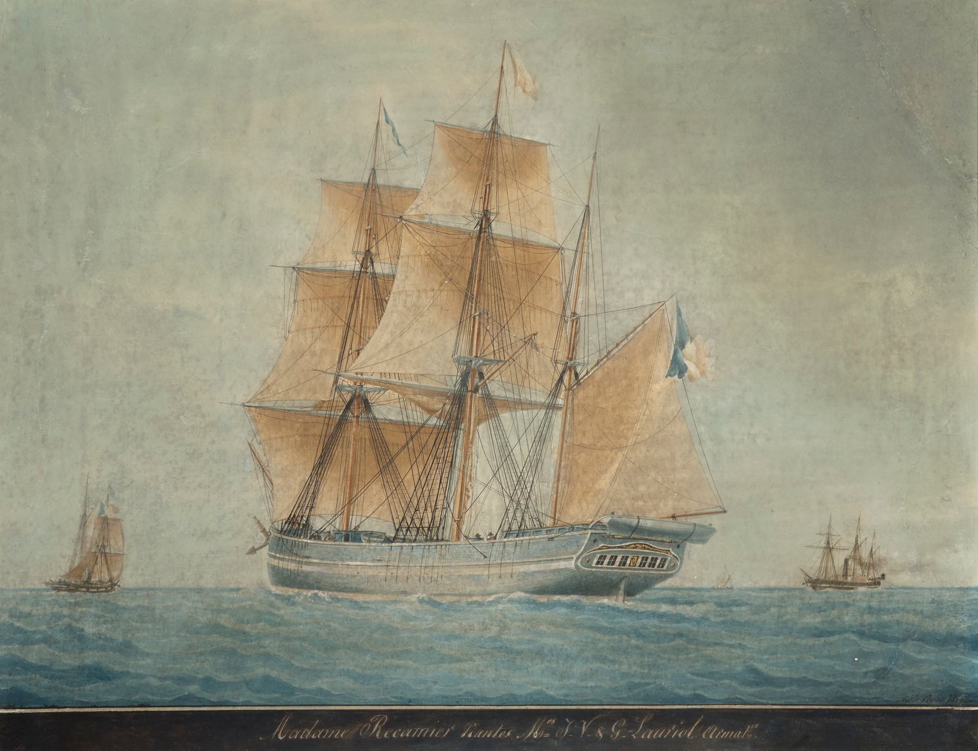 Antoine ROUX (1765-1835) RECAMIER女士。南特。J.V.夫人和G.LAURIOL船主
纸上水彩画，在黑色带子上命名，右下角签有An&hellip;